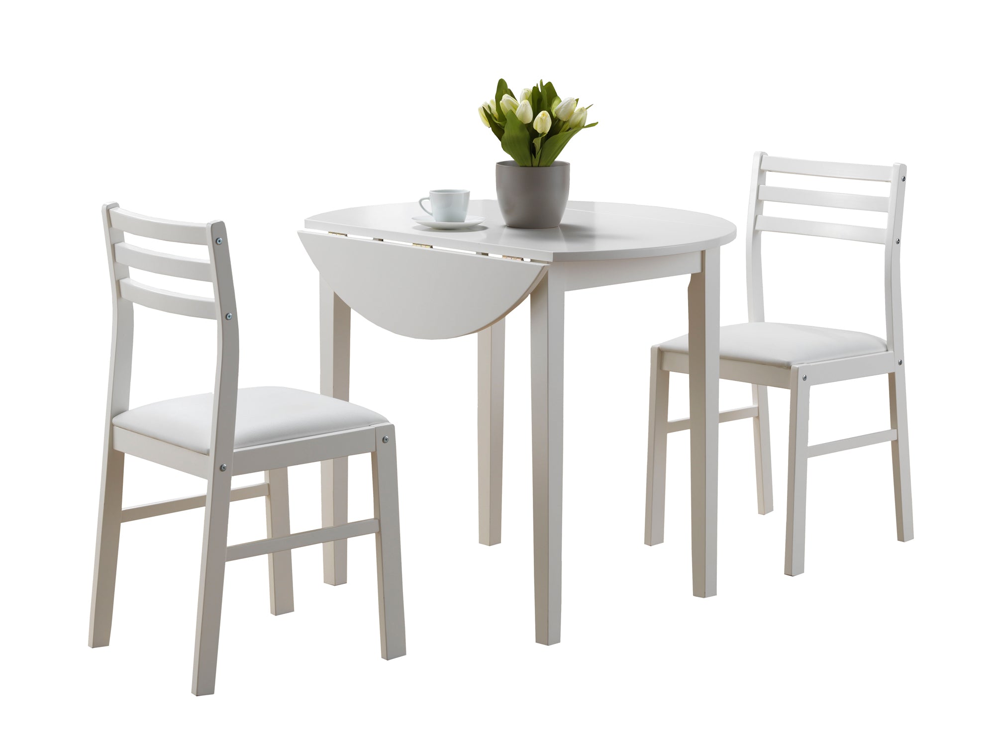 Dining Set - 3Pcs Set / White With A 36Dia Drop Leaf