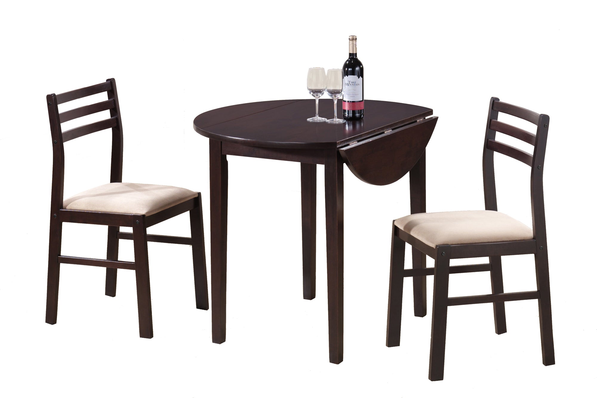 Dining Set - 3Pcs Set / 36Dia / Espresso W/ Drop Leaf