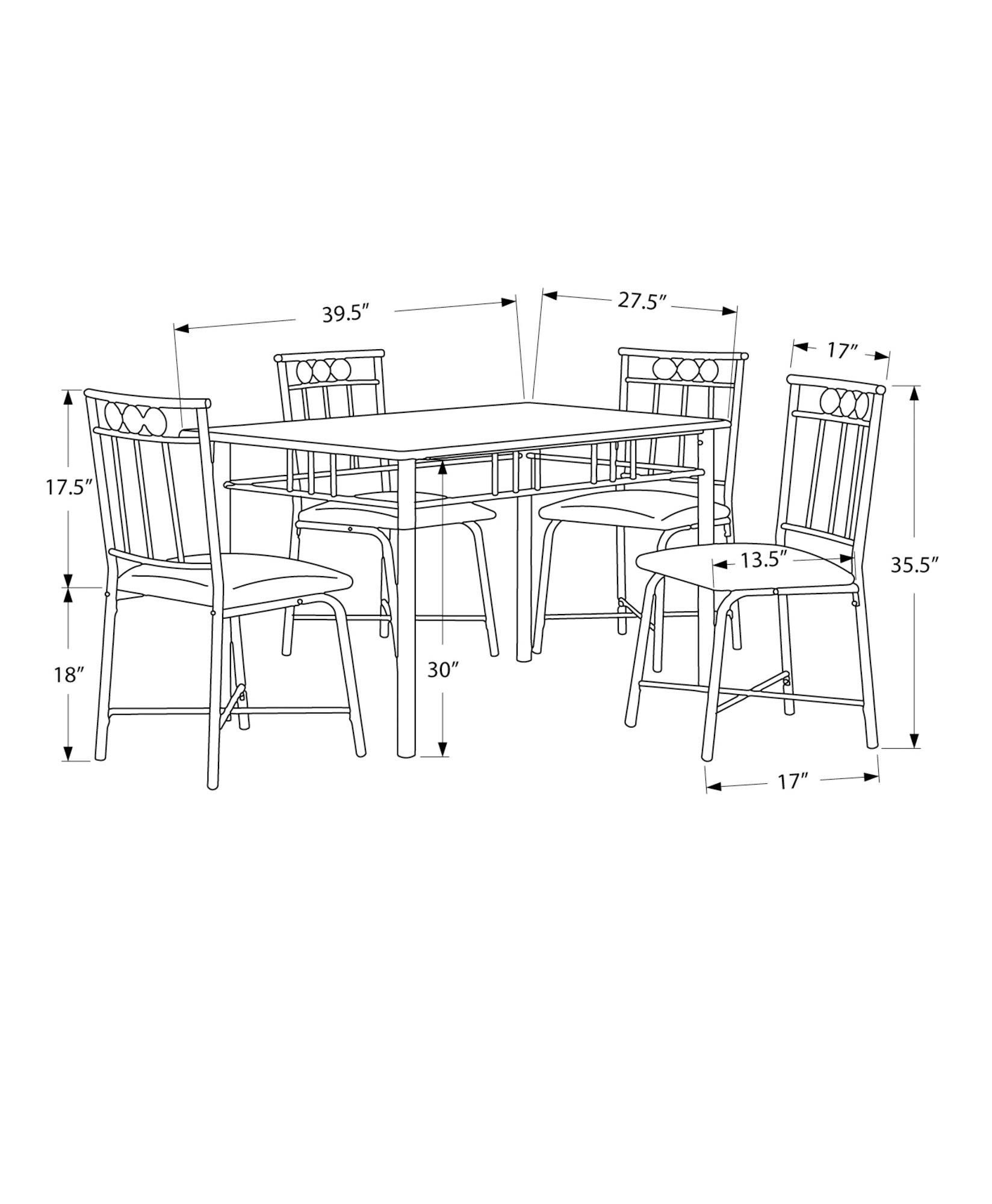 Dining Set - 5Pcs Set / Black Metal And Top