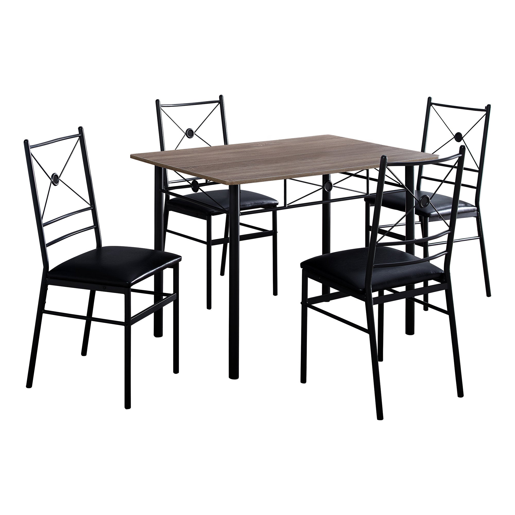 Dining Set - 5Pcs Set / Dark Taupe / Black Metal