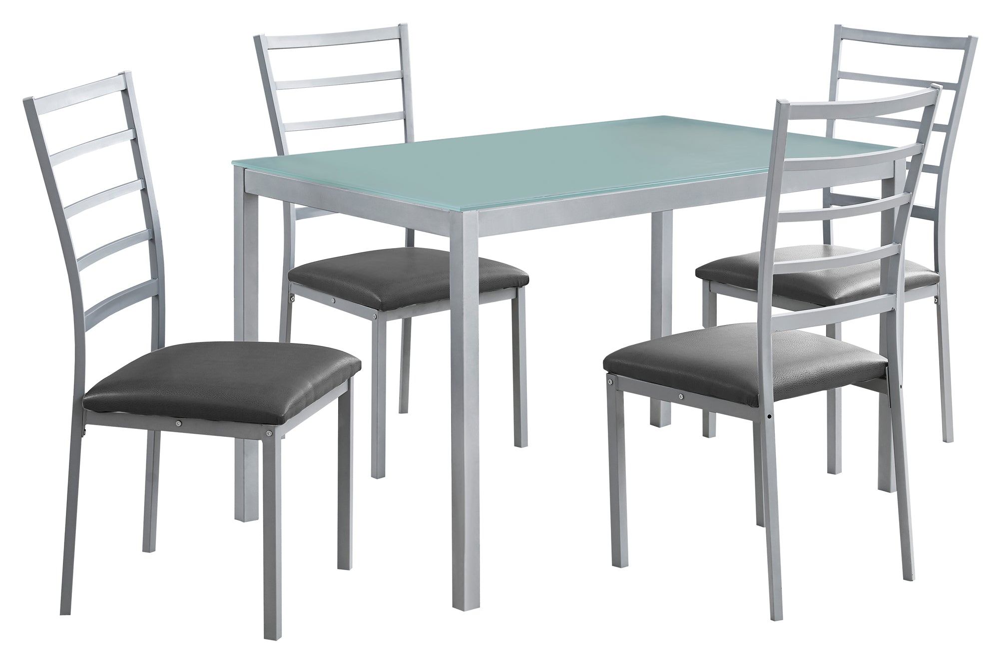 Dining Set - 5Pcs Set / Silver / Frosted Tempered Glass