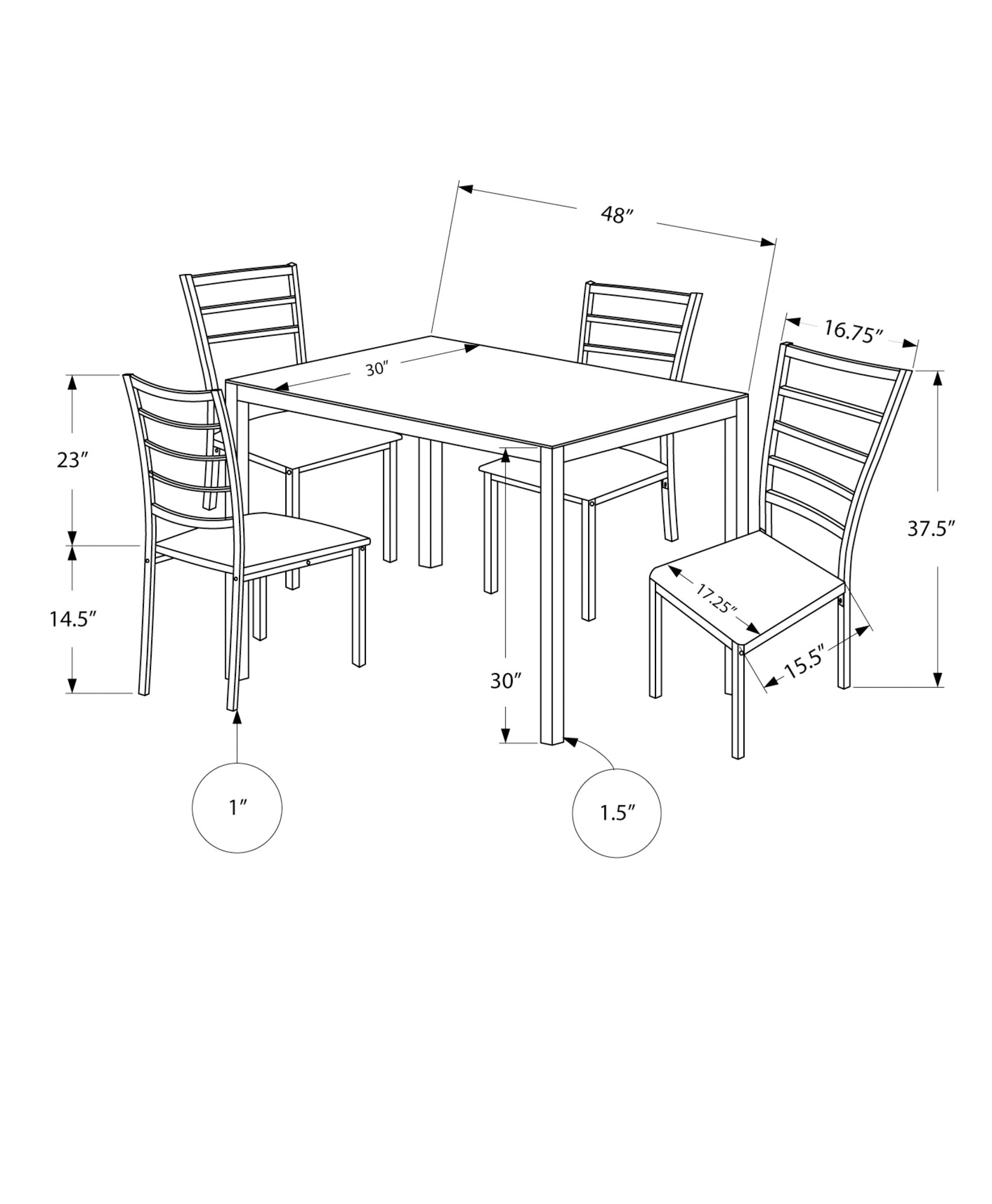 Dining Set - 5Pcs Set / Silver / Frosted Tempered Glass
