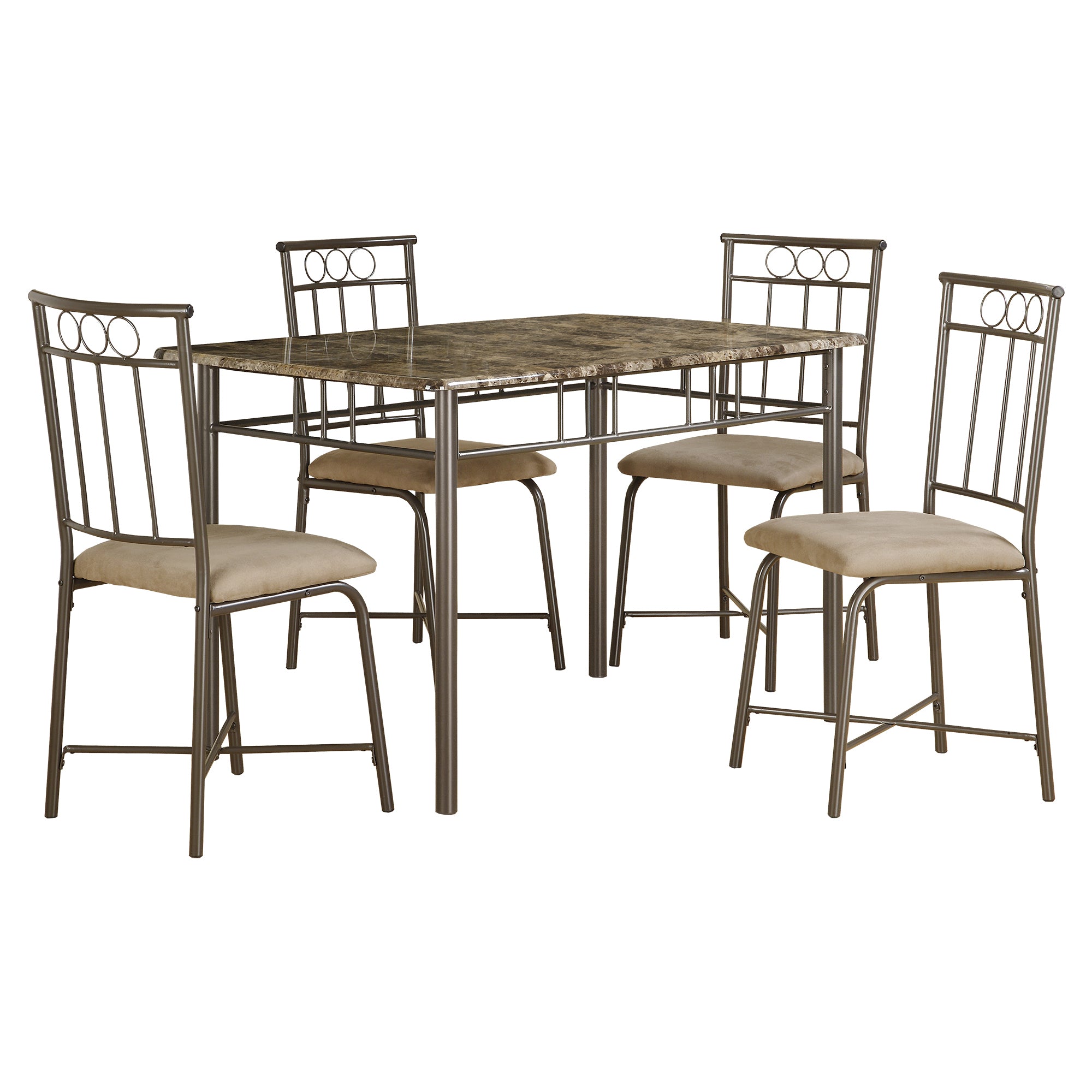 Dining Set - 5Pcs Set / Espresso Marble / Bronze Metal