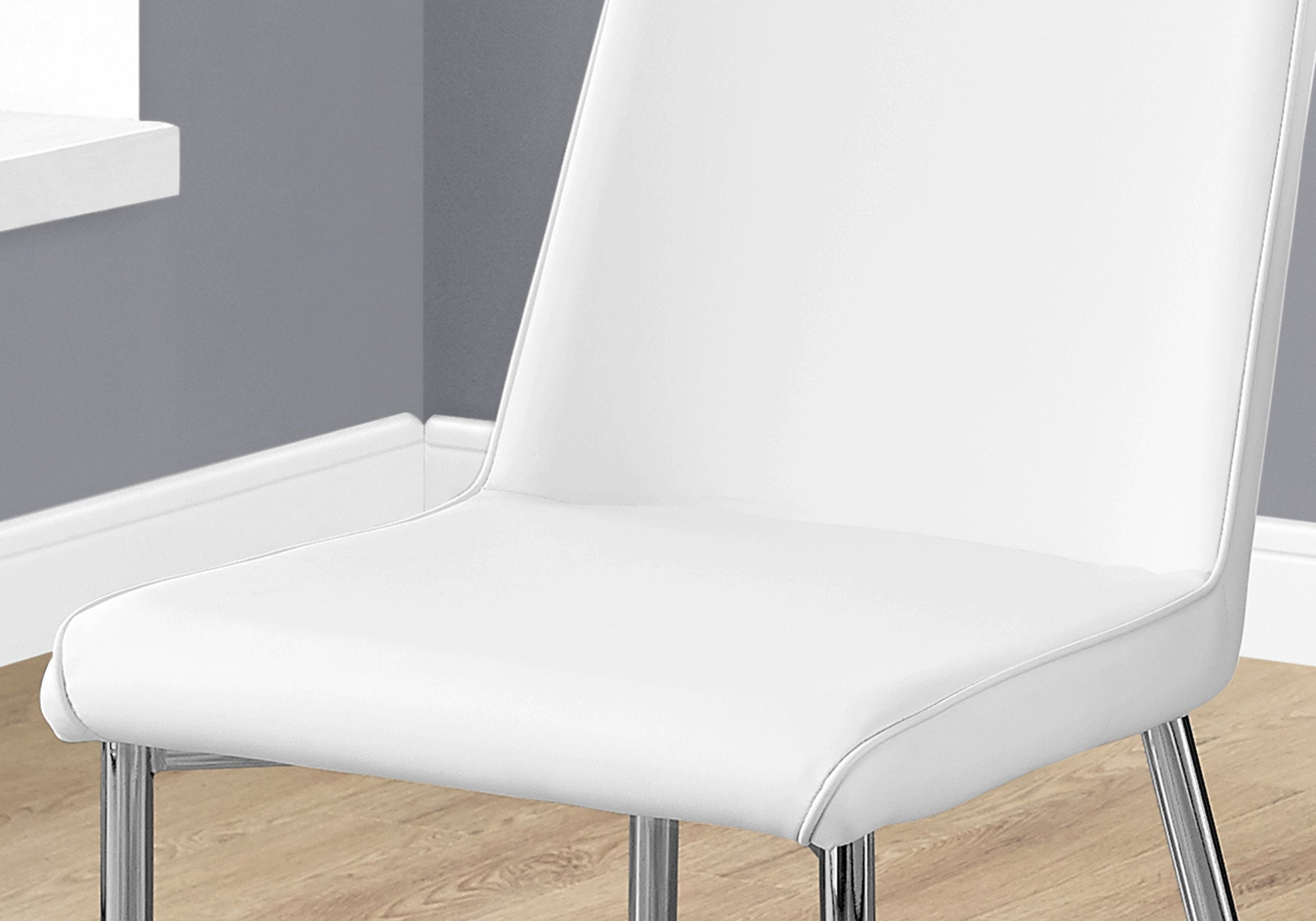 Dining Chair - 2Pcs / 37H / White Leather-Look / Chrome