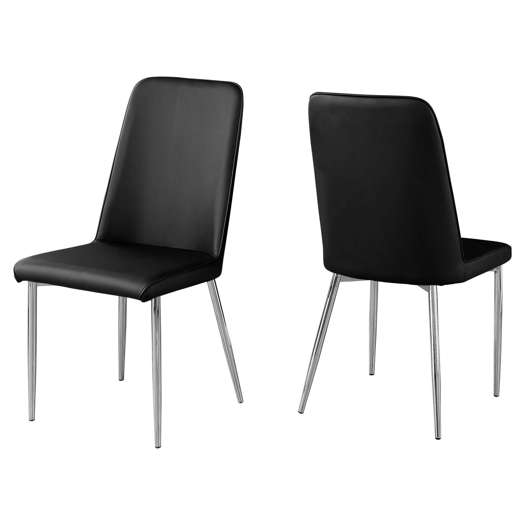 Dining Chair - 2Pcs / 37H / Black Leather-Look / Chrome