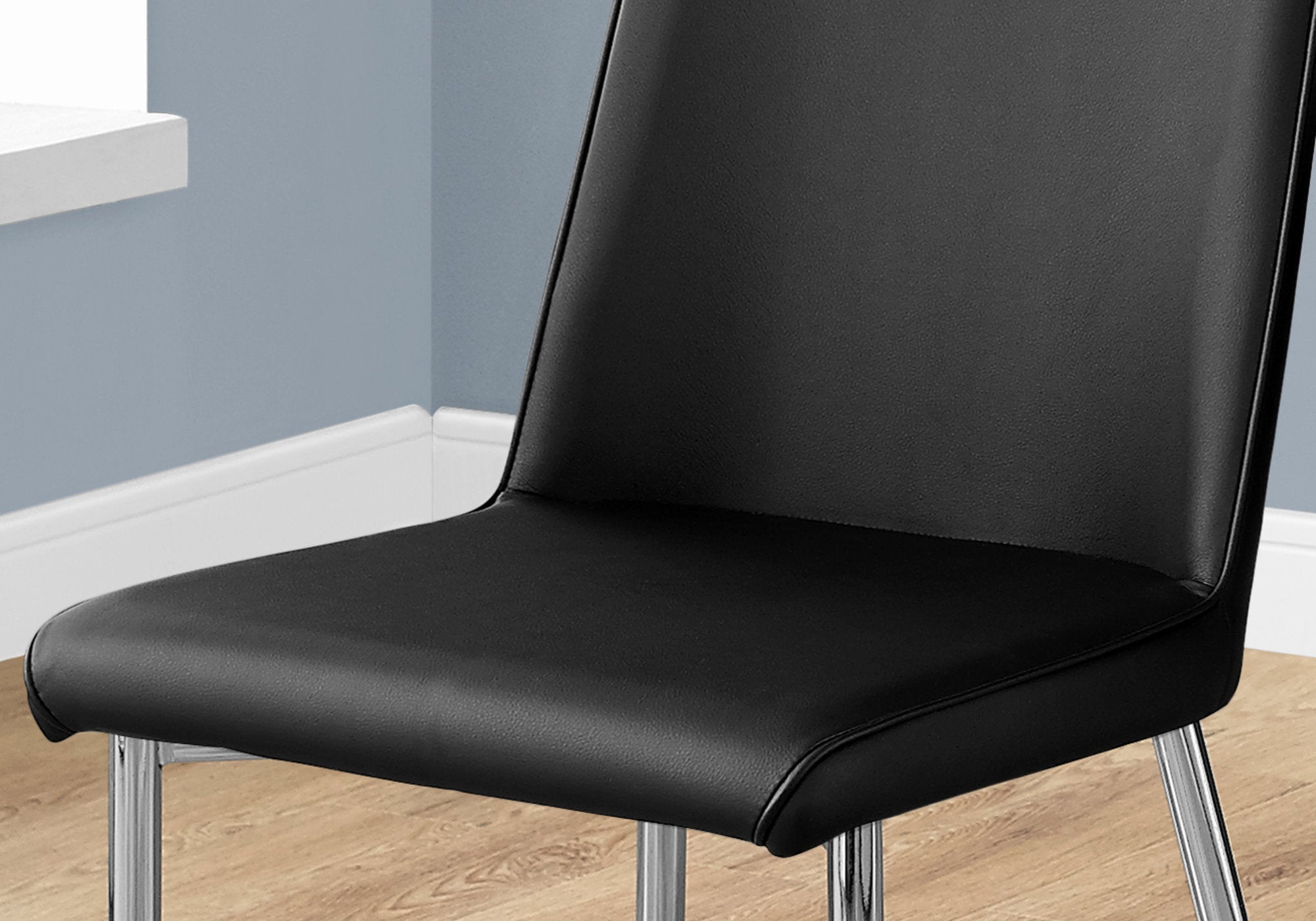 Dining Chair - 2Pcs / 37H / Black Leather-Look / Chrome