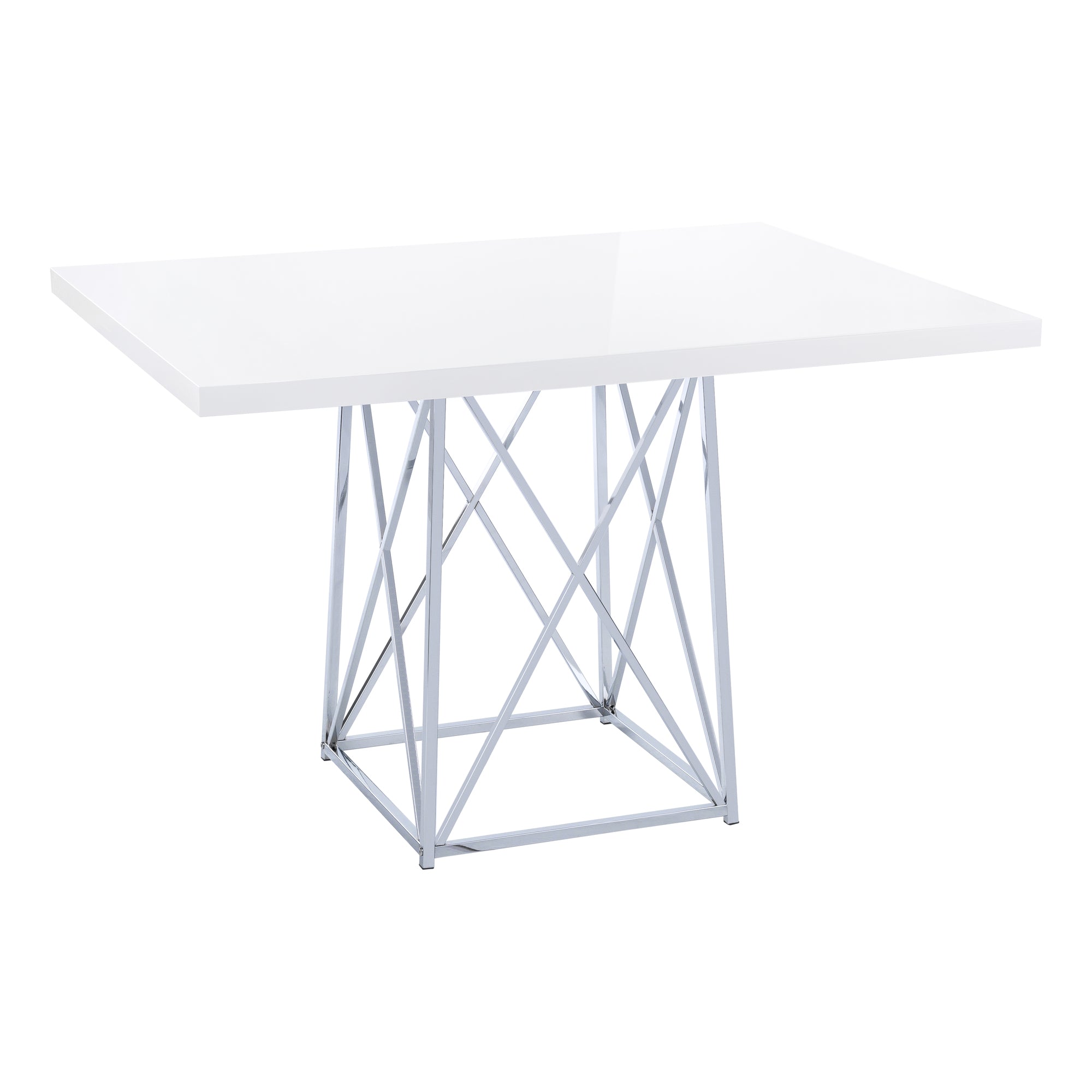 Dining Table - 36X 48 / White Glossy / Chrome Metal