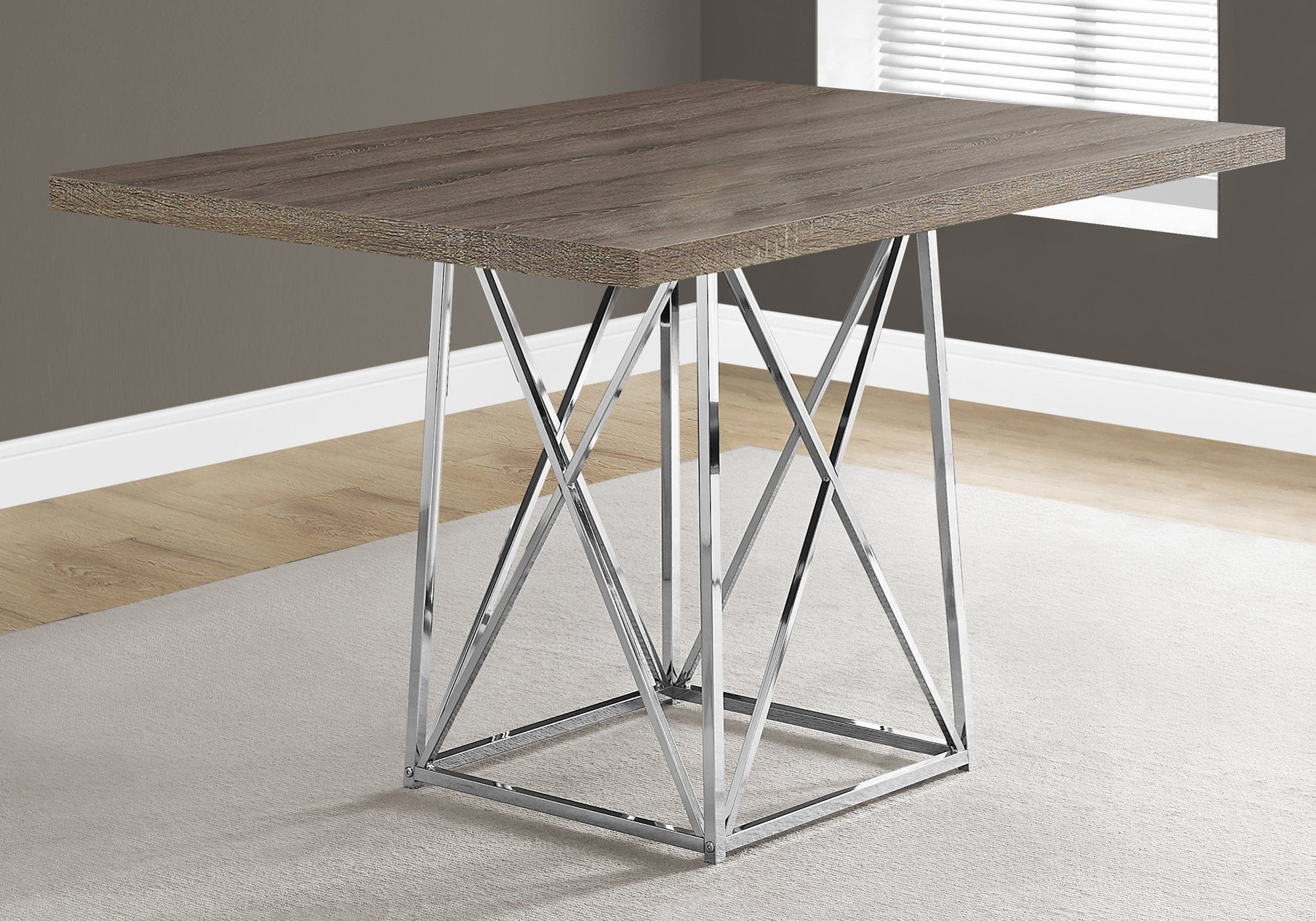 Dining Table - 36X 48 / Dark Taupe / Chrome Metal