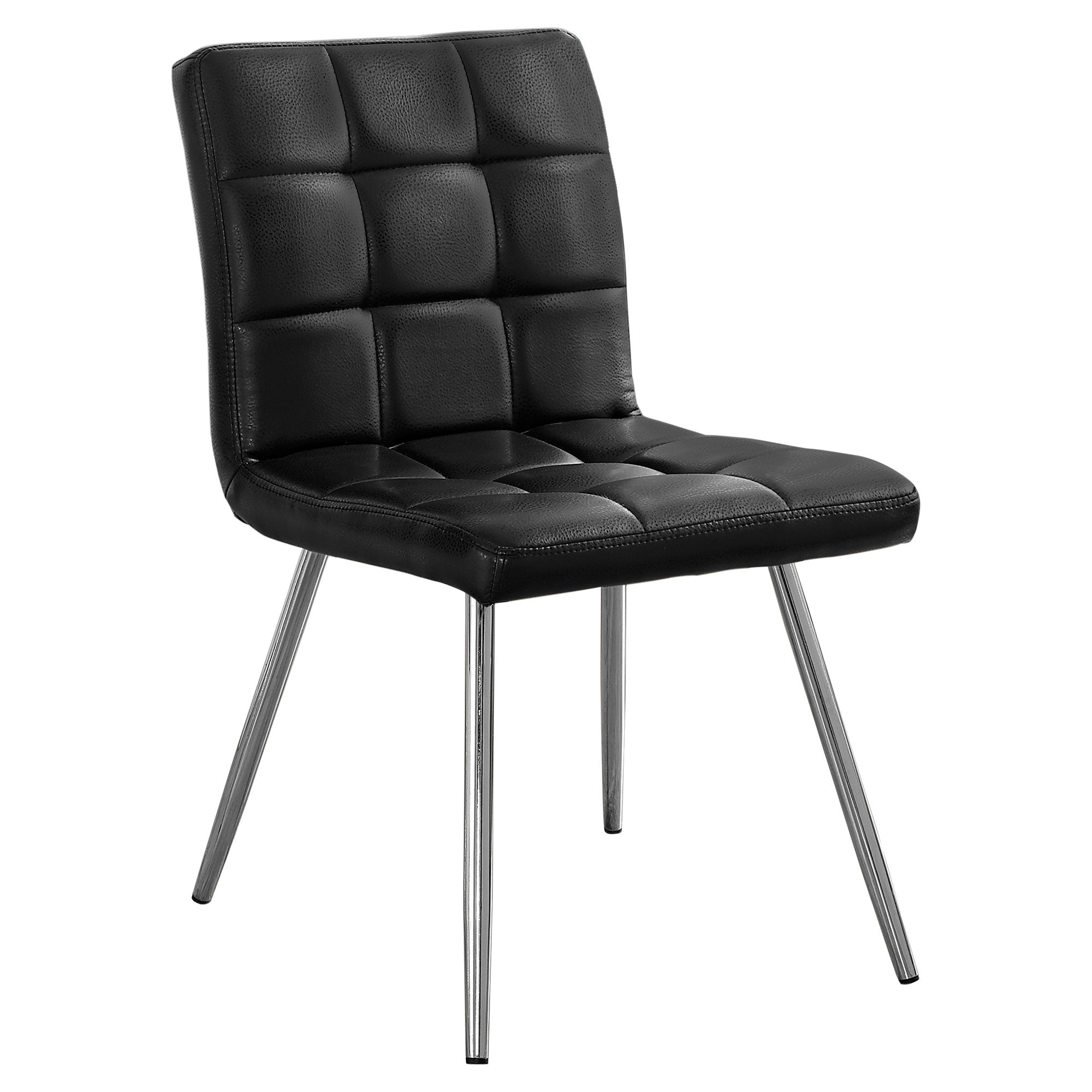 Dining Chair - 2Pcs / 32H / Black Leather-Look / Chrome