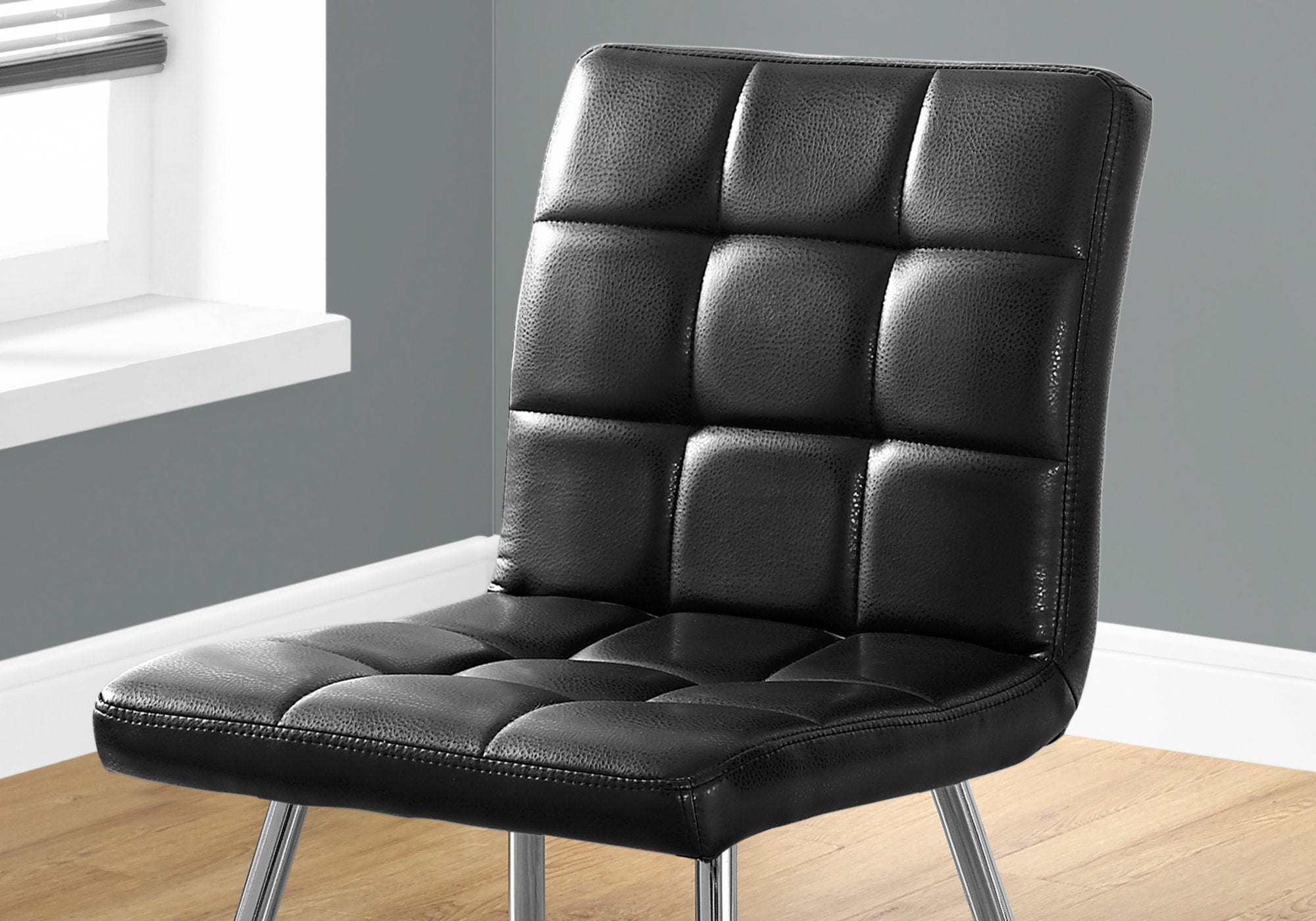 Dining Chair - 2Pcs / 32H / Black Leather-Look / Chrome