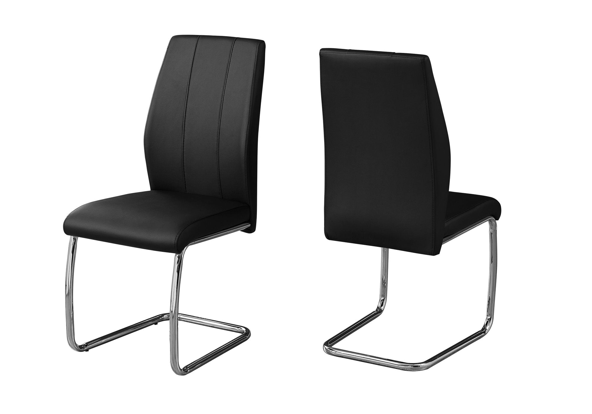 Dining Chair - 2Pcs / 39H / Black Leather-Look / Chrome