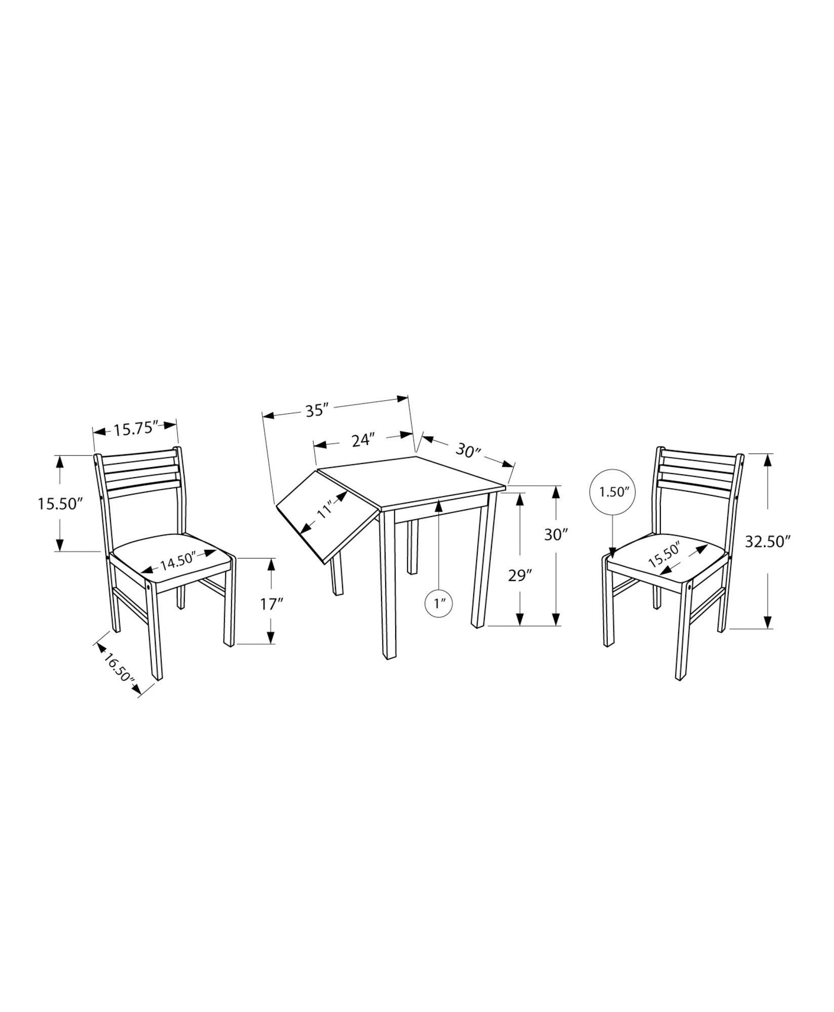 Dining Set - 3Pcs Set / Espresso Solid-Top Drop Leaf
