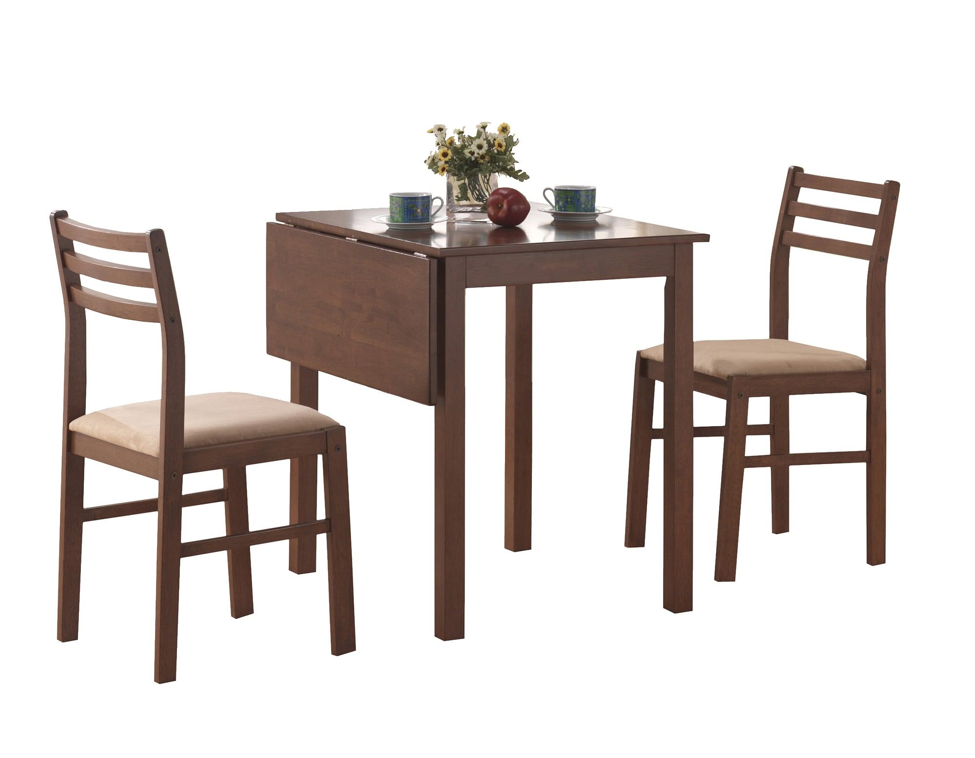 Dining Set - 3Pcs Set / Walnut Solid-Top Drop Leaf