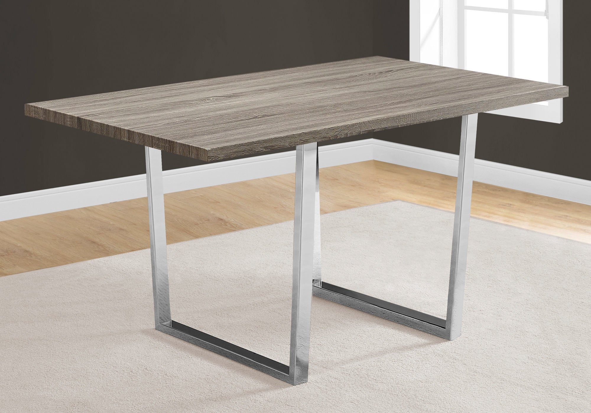 Dining Table - 36X 60 / Dark Taupe / Chrome Metal