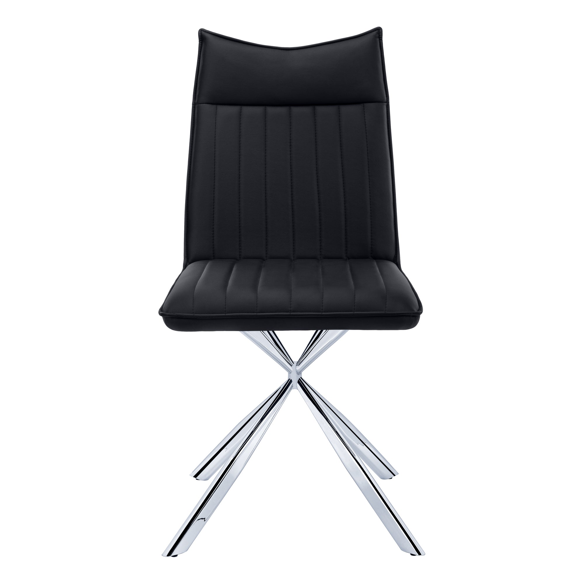 Dining Chair - 2Pcs / 36H / Black Leather-Look / Chrome