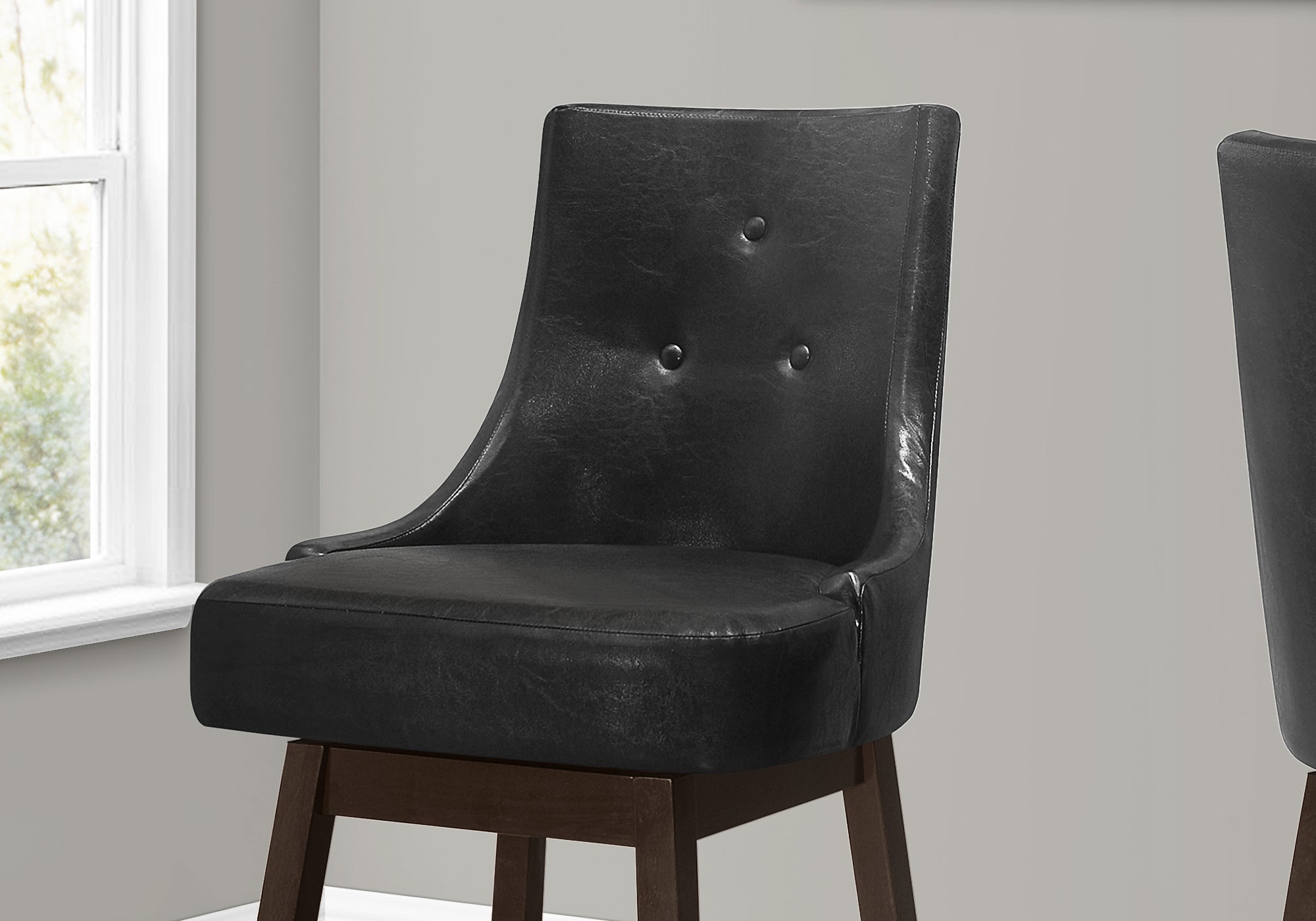 Barstool - 2Pcs / 46H / Black Leather-Look / Swivel