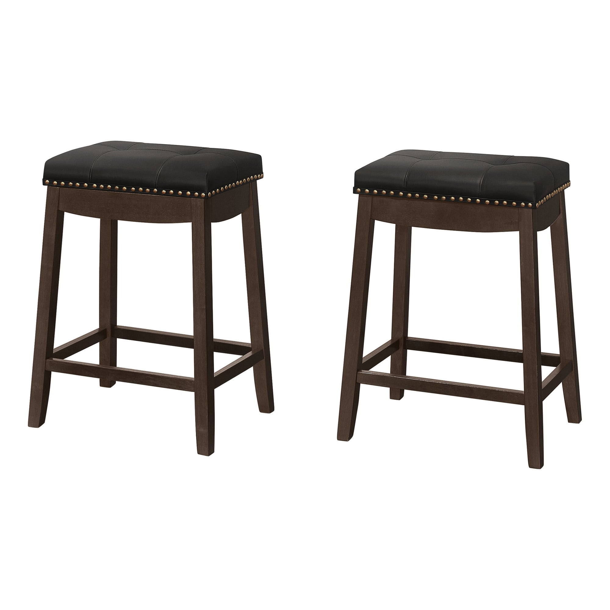 Barstool - 2Pcs / 24H / Black Leather-Look / Espresso