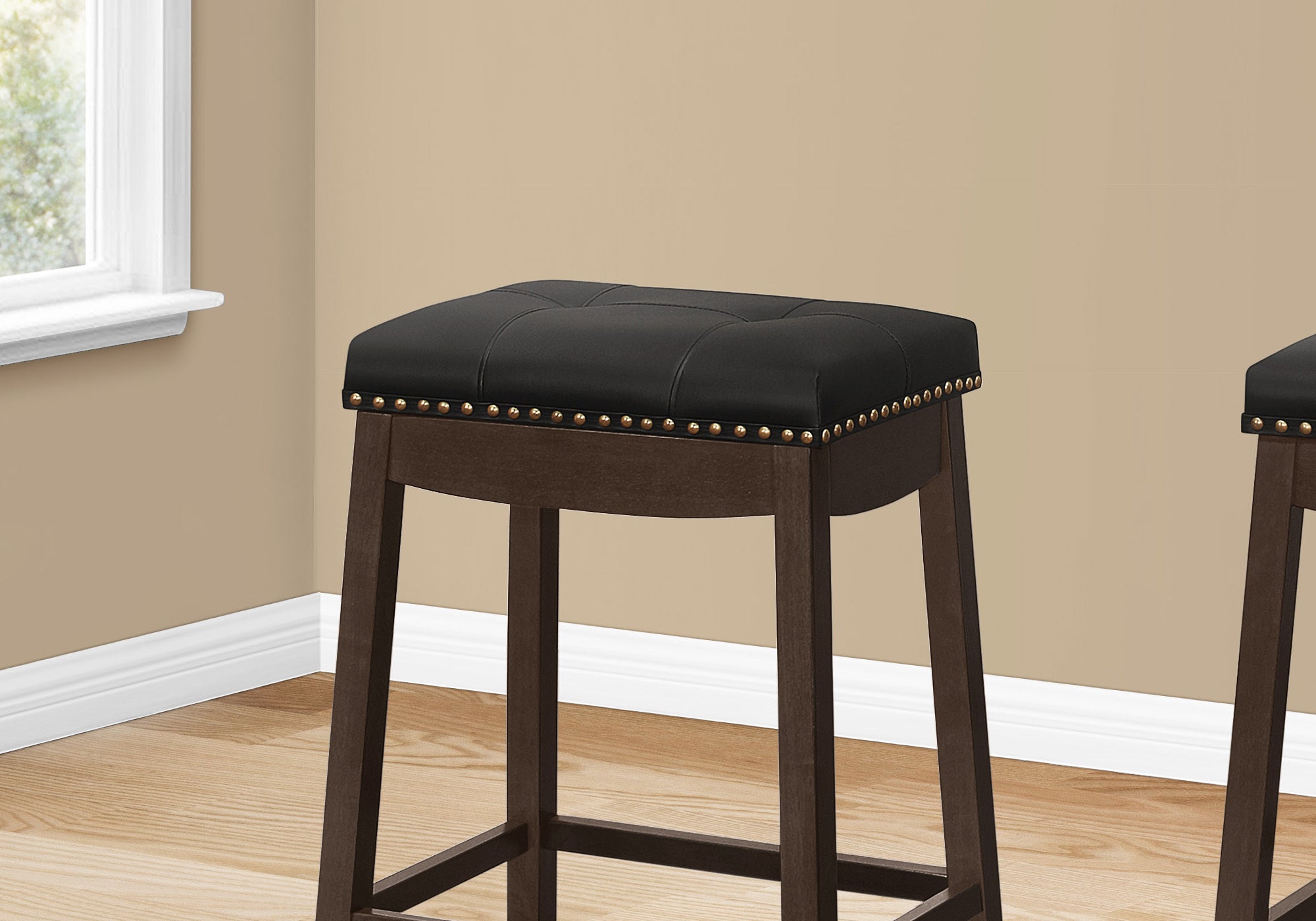Barstool - 2Pcs / 24H / Black Leather-Look / Espresso