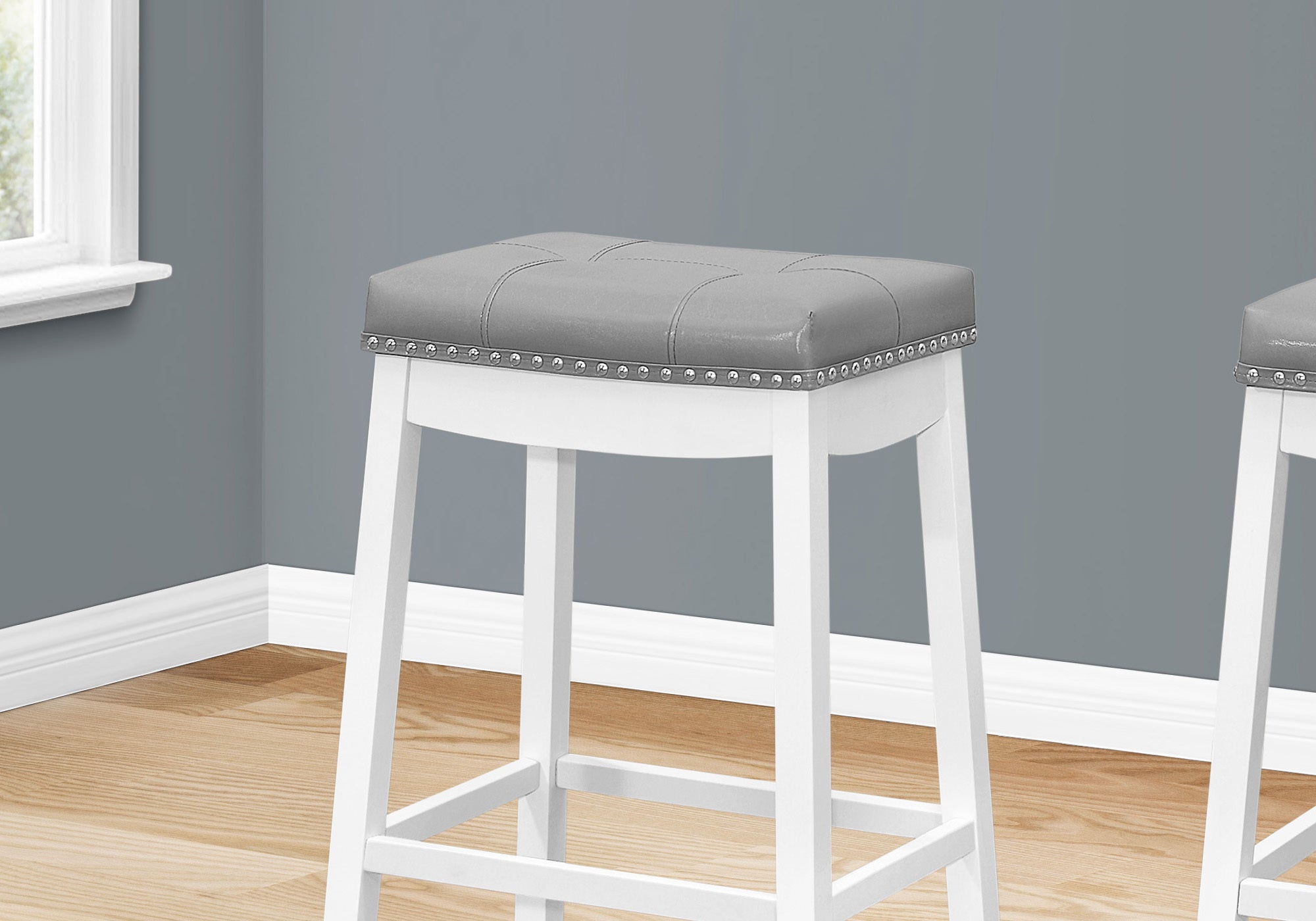 Barstool - 2Pcs / 29H / Grey Leather-Look / White