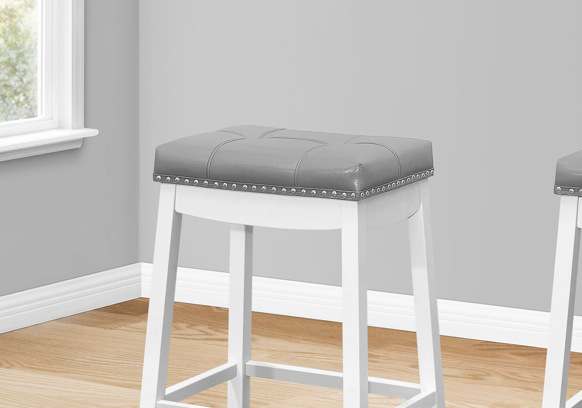 Barstool - 2Pcs / 24H / Grey Leather-Look / White