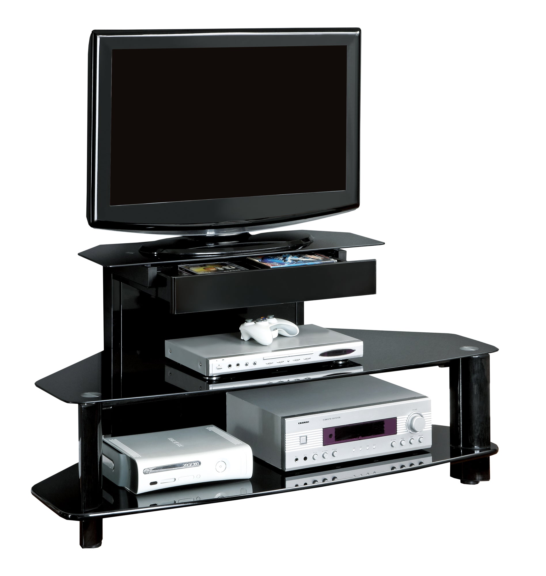 Tv Stand - 48L / Glossy Black Wood / Metal / Tempered
