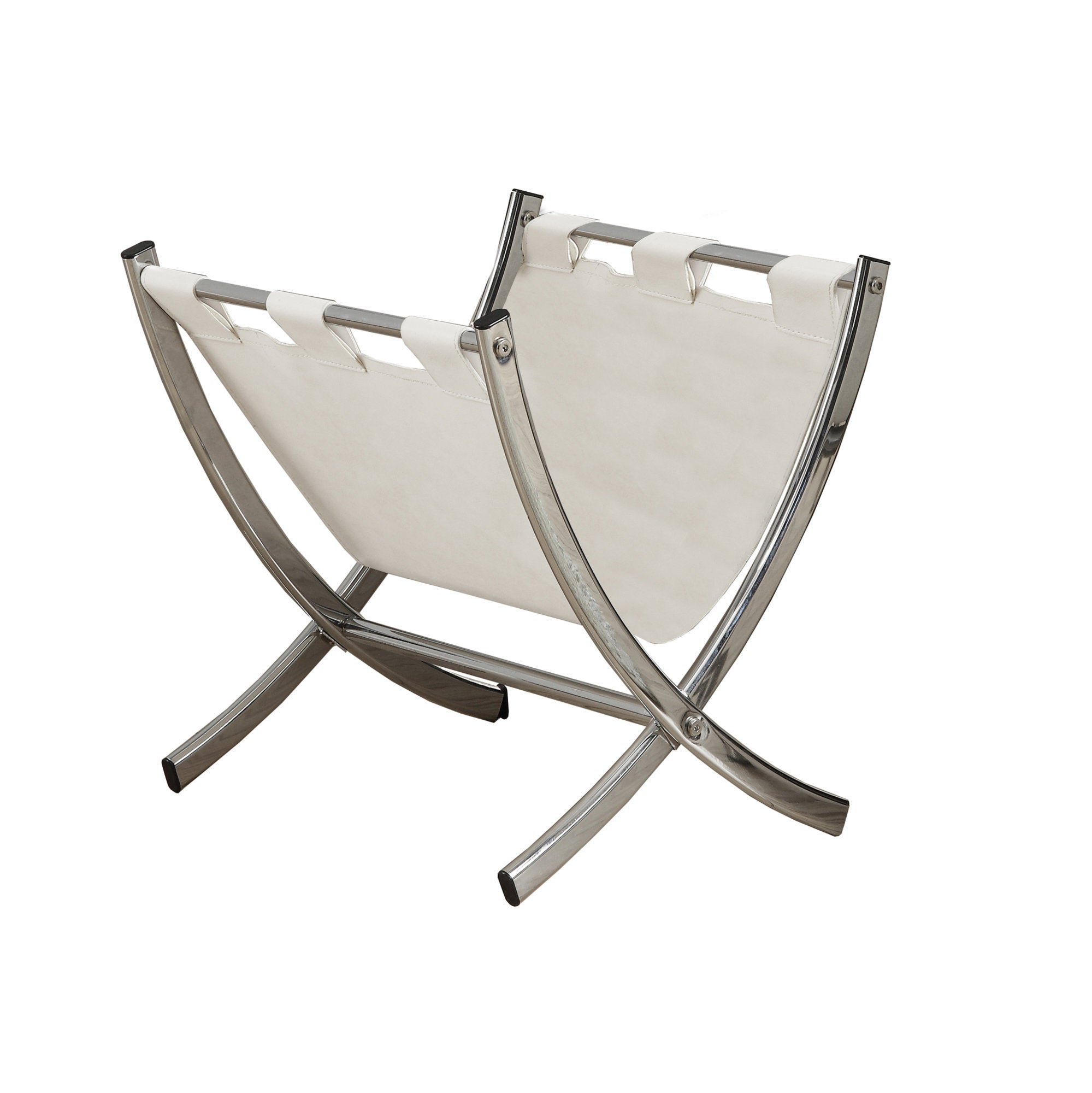 Magazine Rack - White Leather-Look / Chrome Metal
