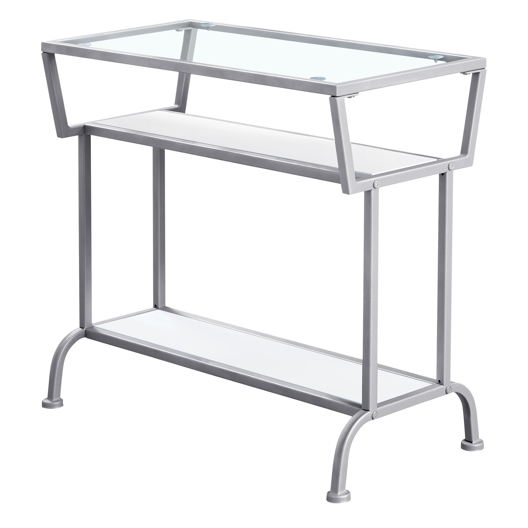 Accent Table - 22H / White / Silver / Tempered Glass