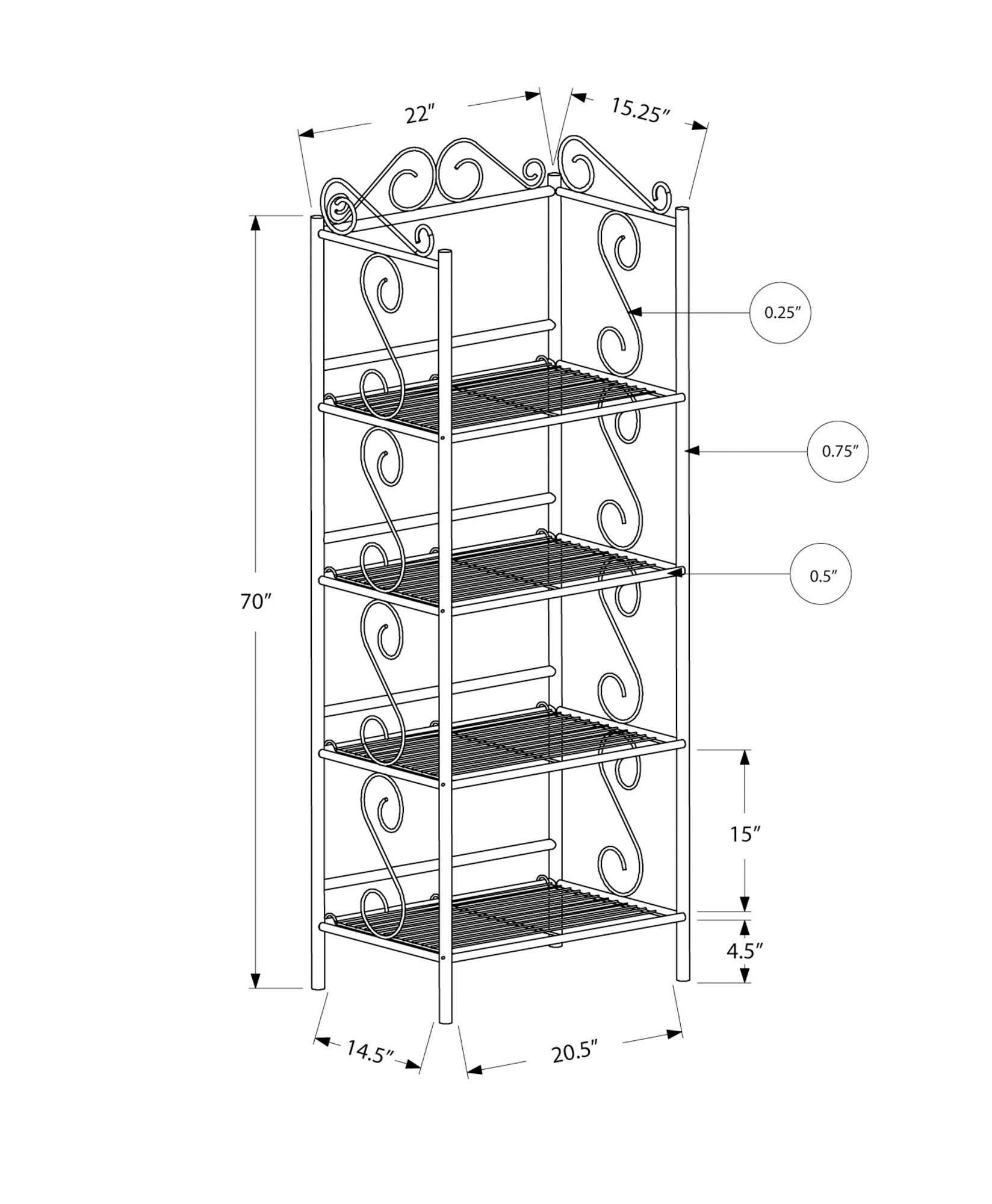 Bookcase - 70H / Copper Metal Etagere