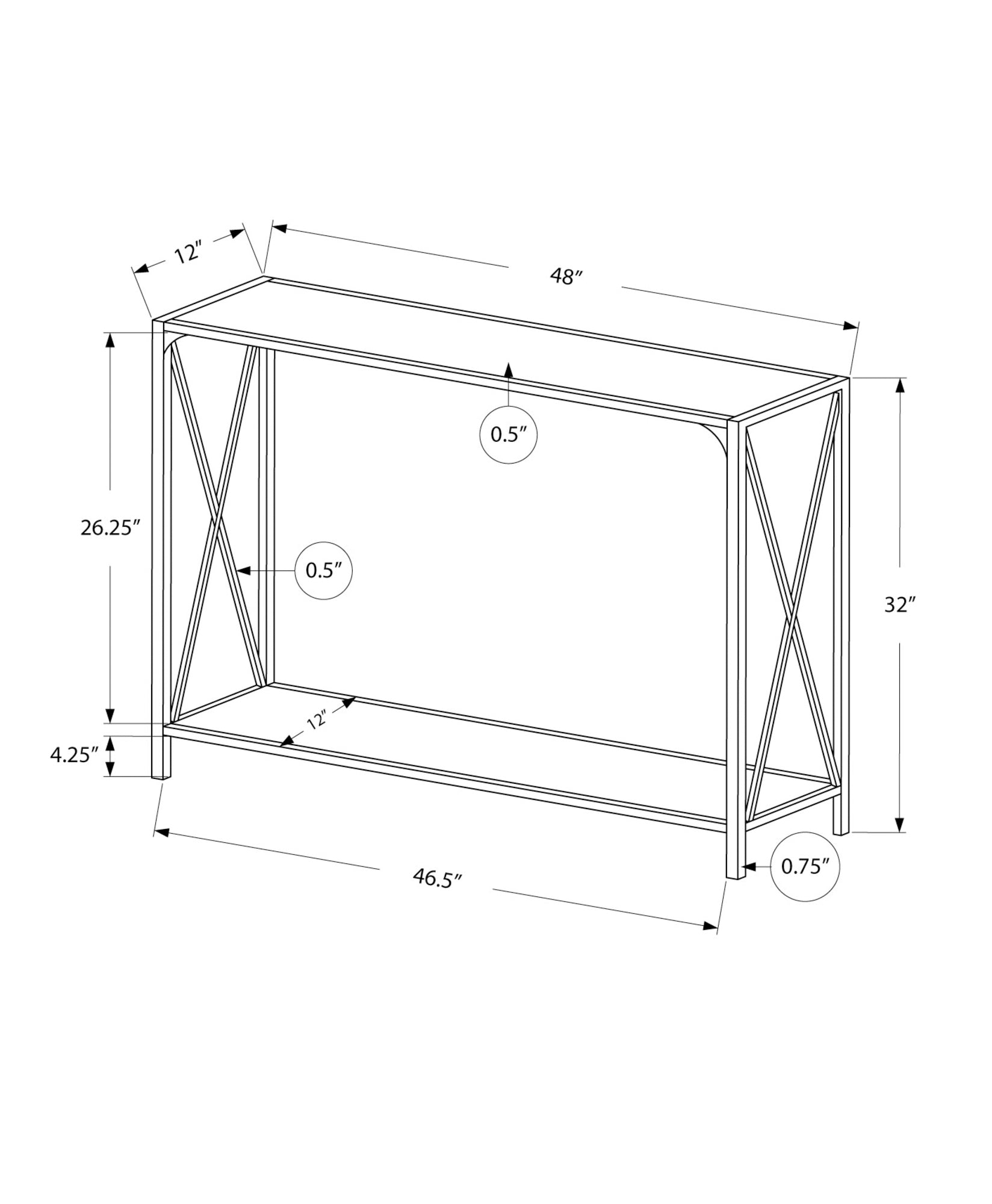 Accent Table - 48L / White / White Metal Hall Console