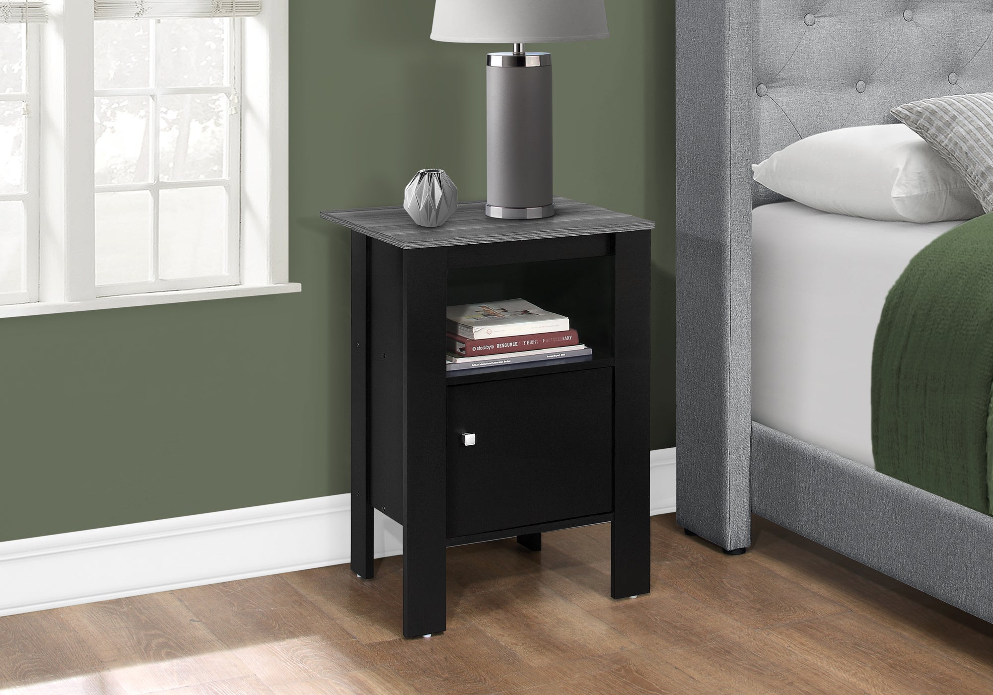 Accent Table - Black / Grey Top Night Stand With Storage