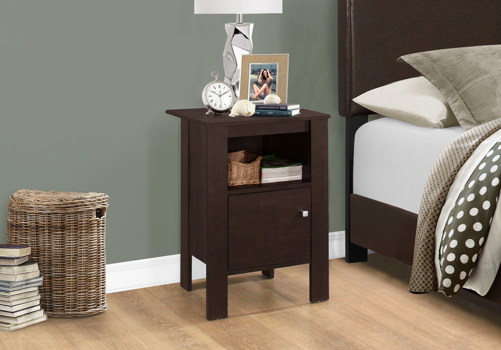 Accent Table - Espresso Night Stand With Storage