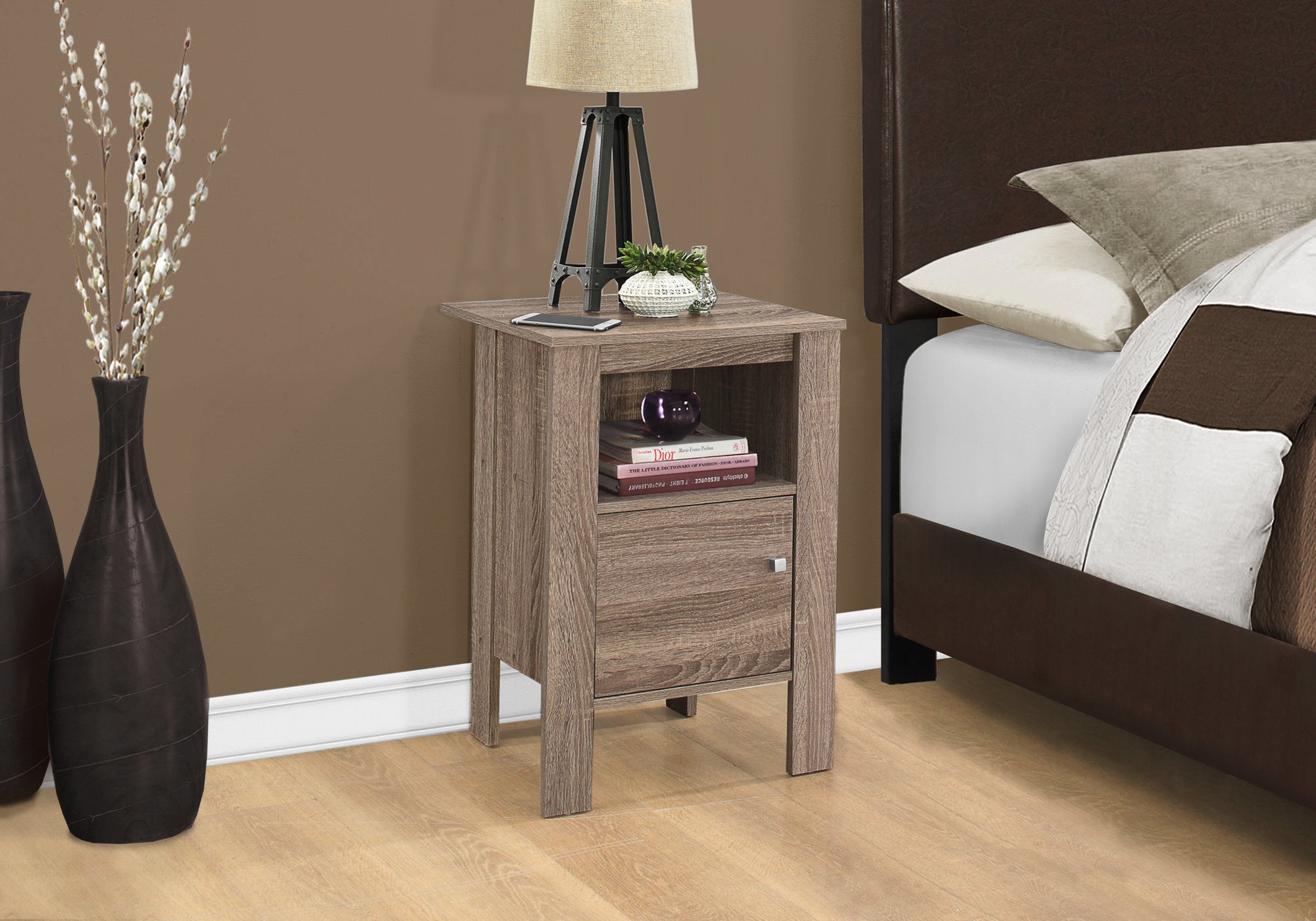 Accent Table - Dark Taupe Night Stand With Storage