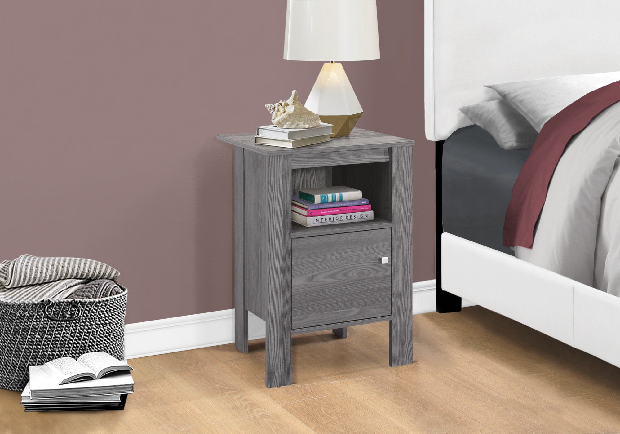 Accent Table - Grey Night Stand With Storage