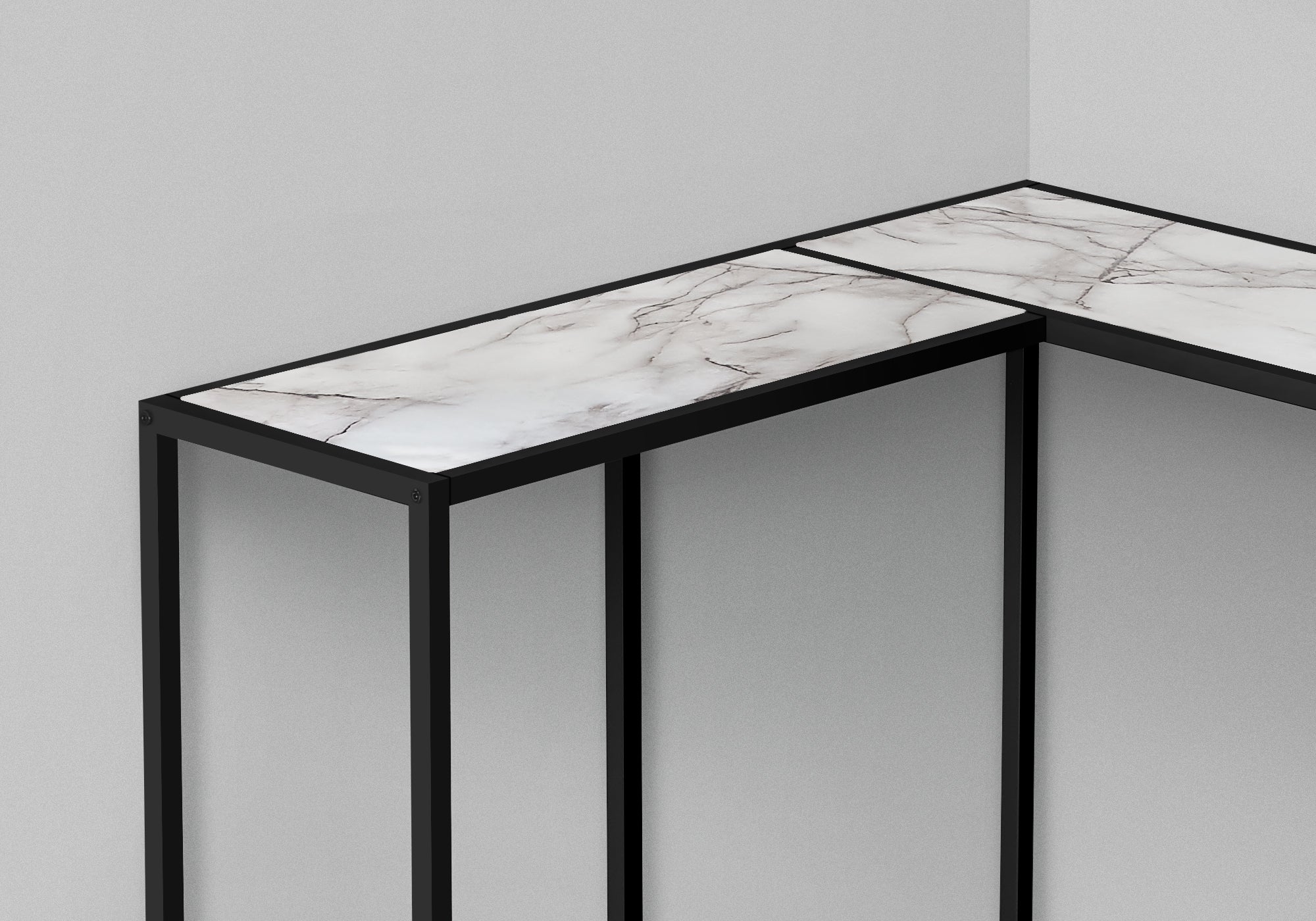 Accent Table - 36L / White Marble / Black Corner Console