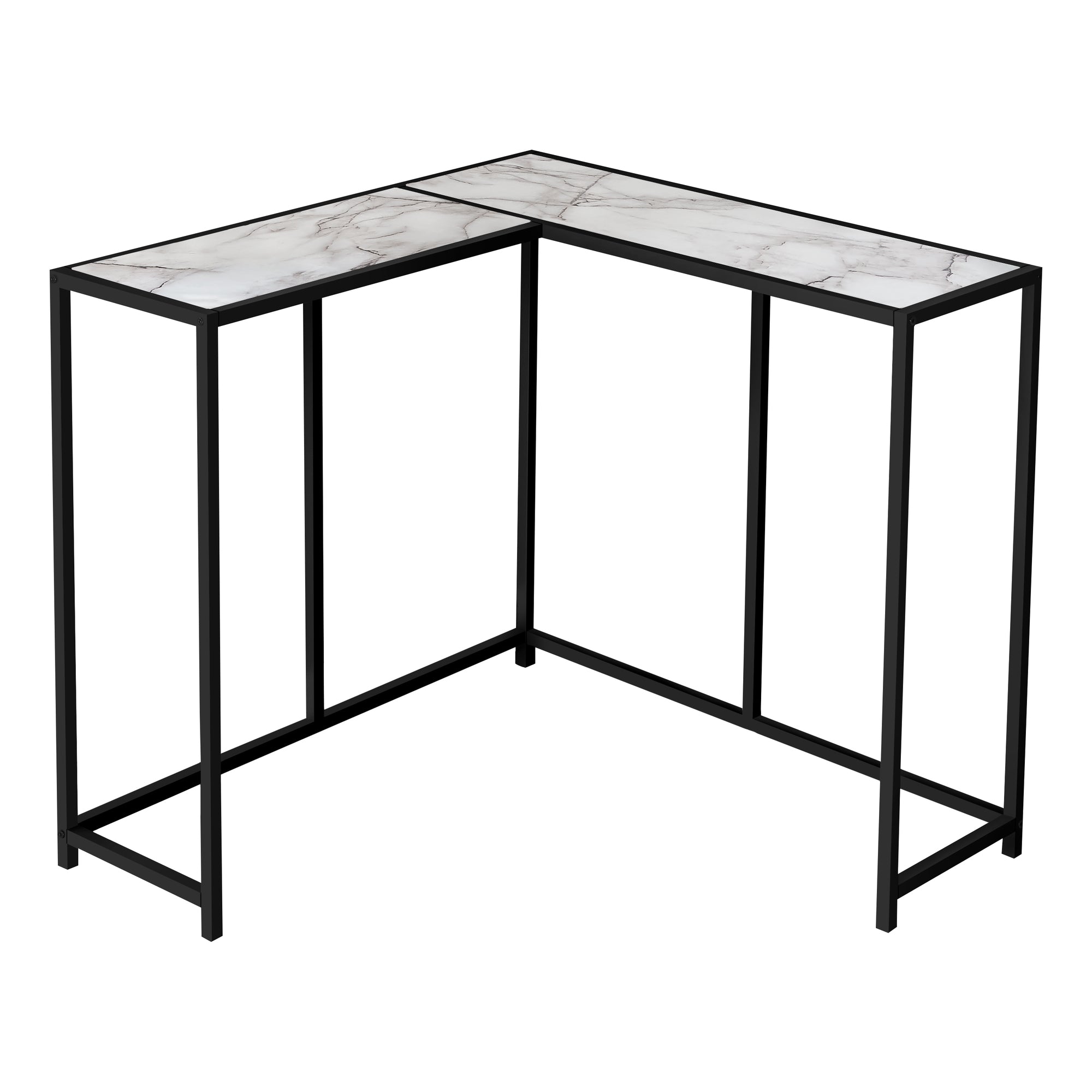 Accent Table - 36L / White Marble / Black Corner Console