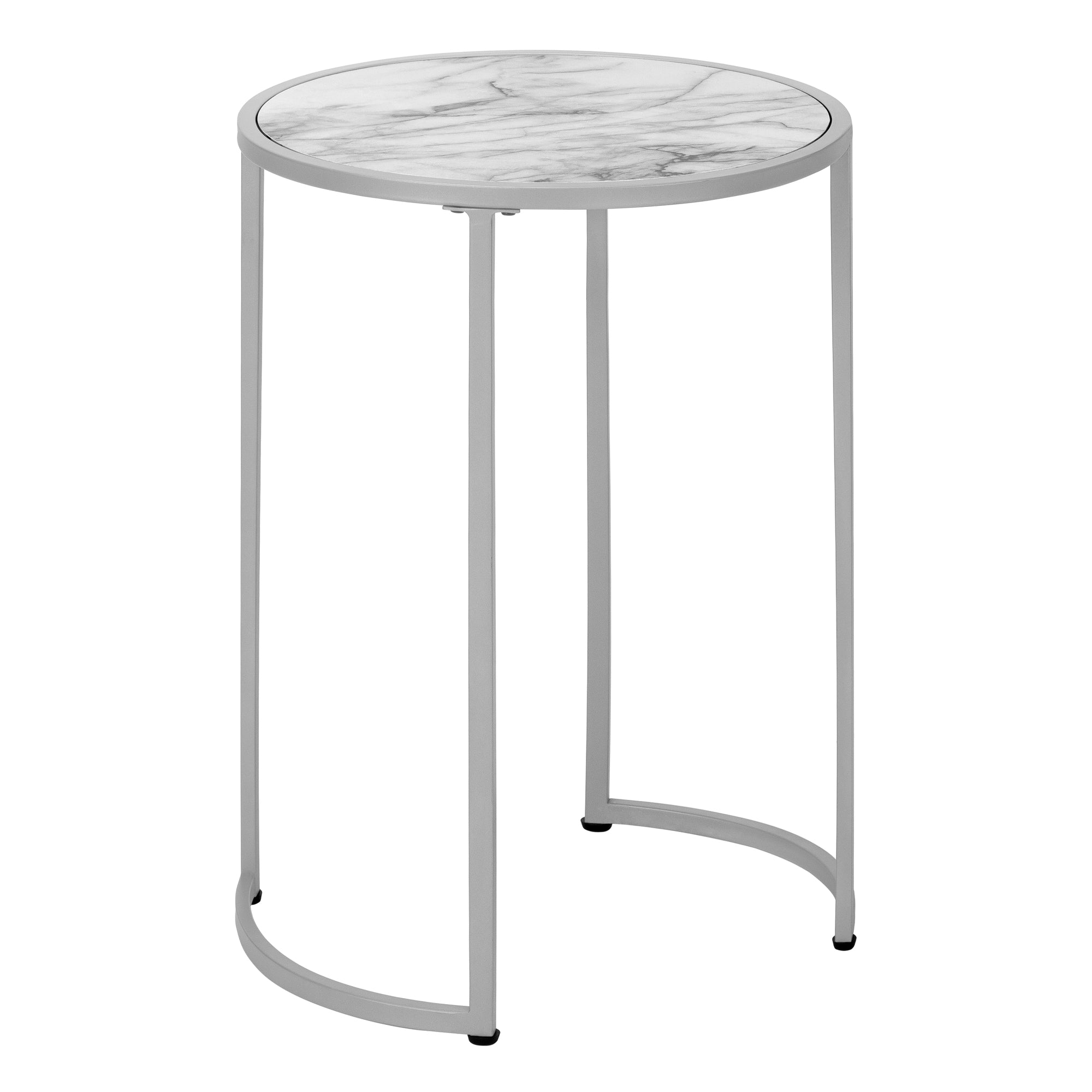 Accent Table - 24H / White Marble-Look / Silver Metal