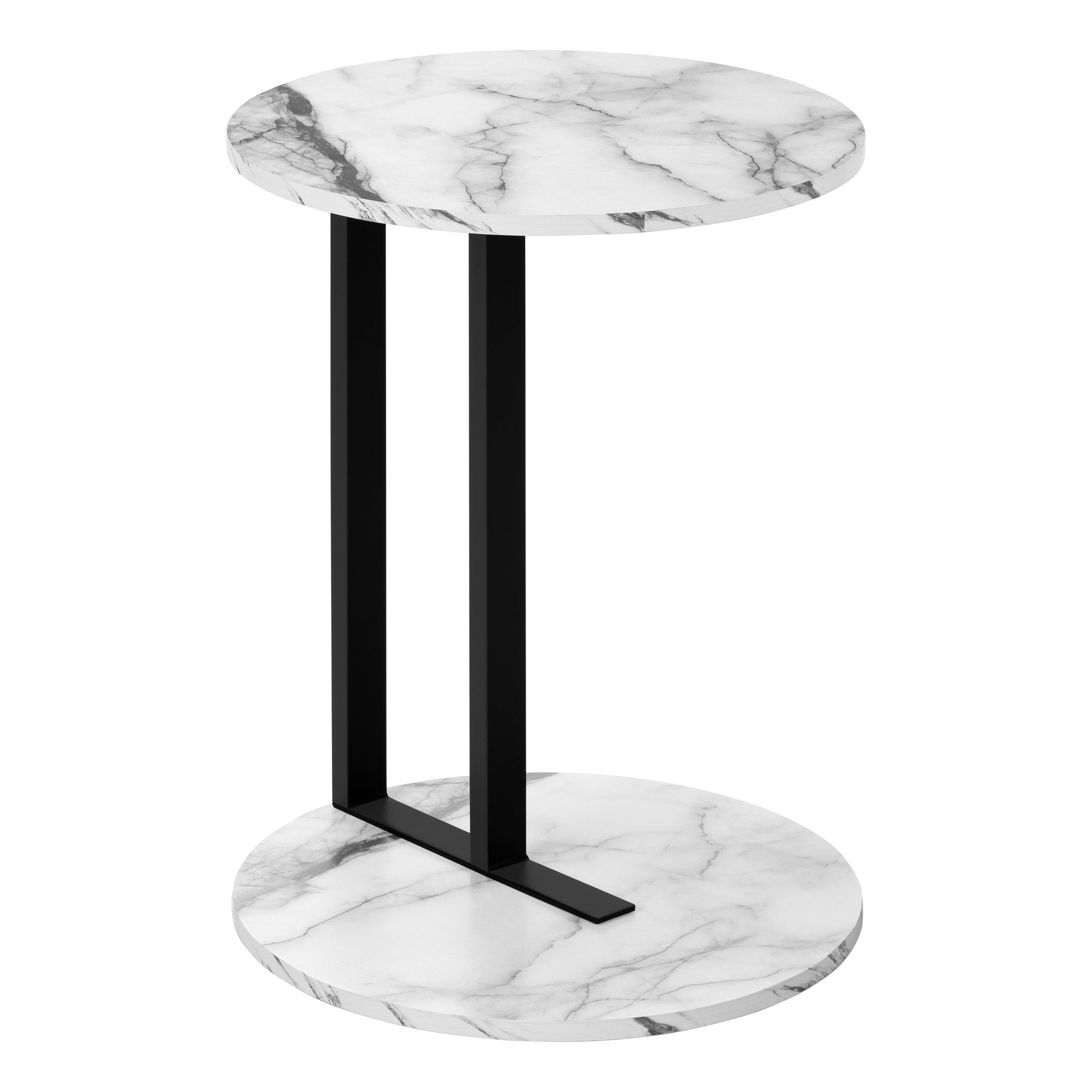 Accent Table - 24H / White Marble-Look / Black Metal