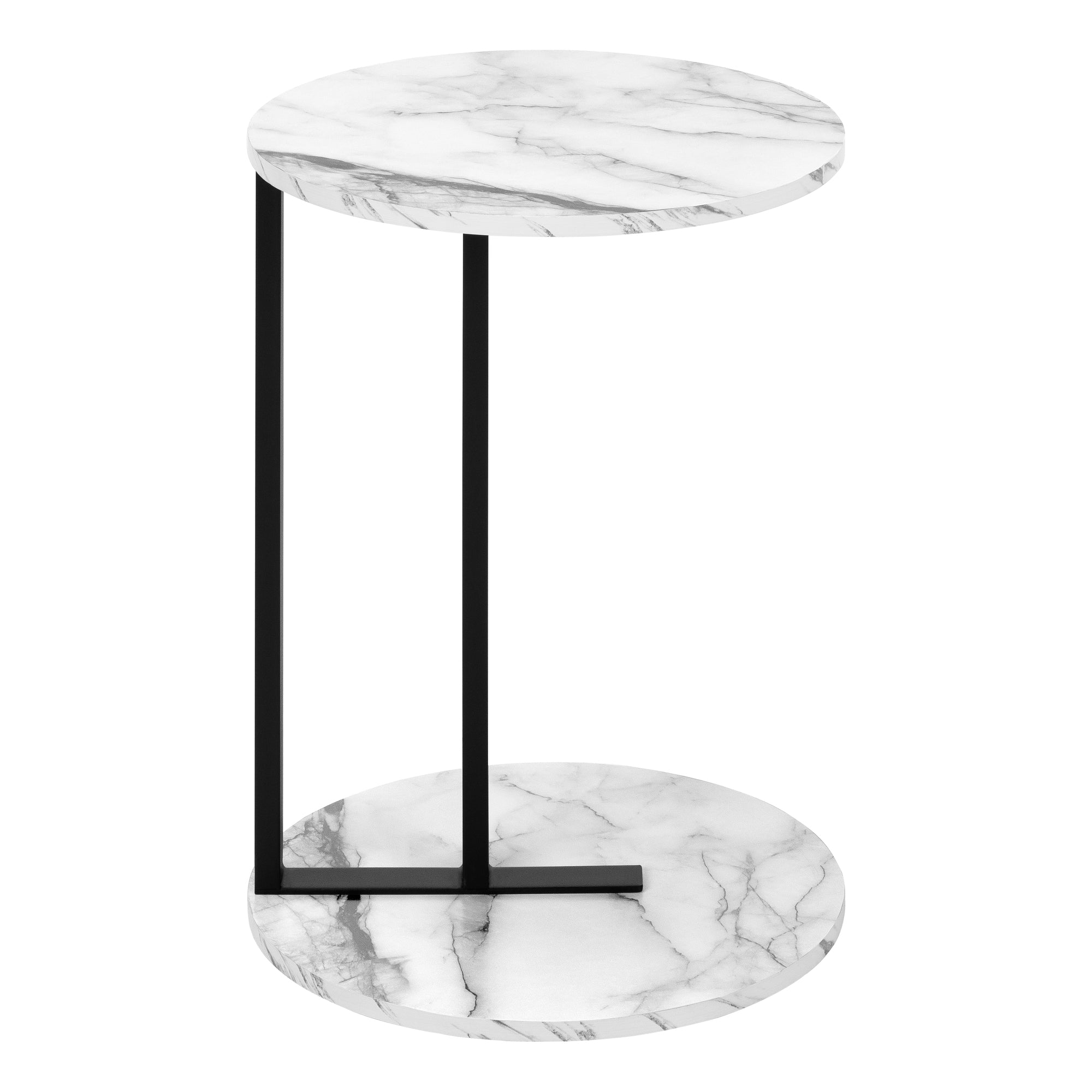 Accent Table - 24H / White Marble-Look / Black Metal