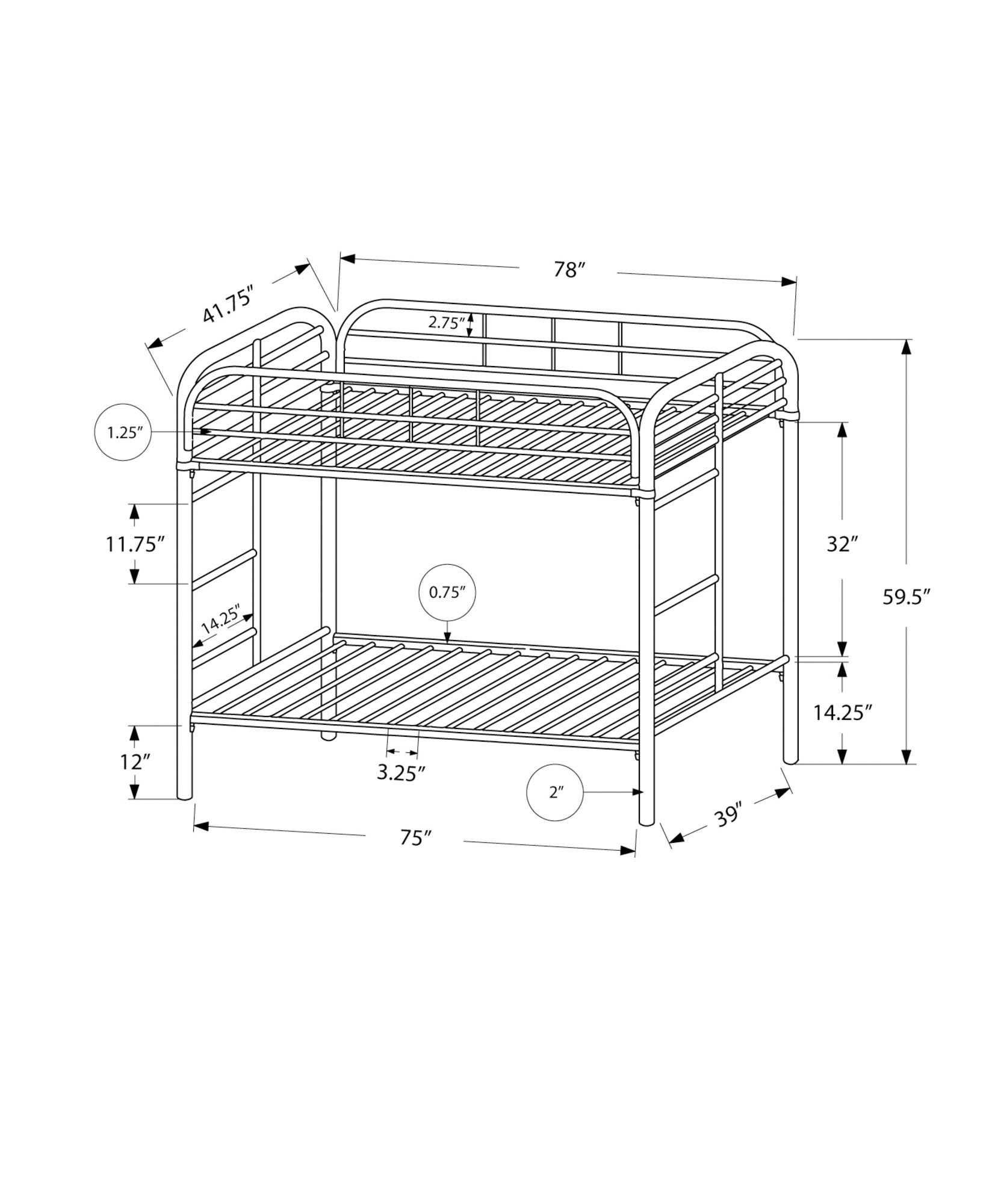 Bunk Bed - Twin / Twin Size / Silver Metal