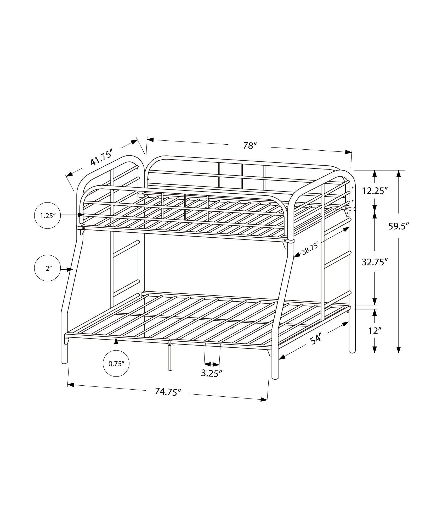 Bunk Bed - Twin / Full Size / Black Metal