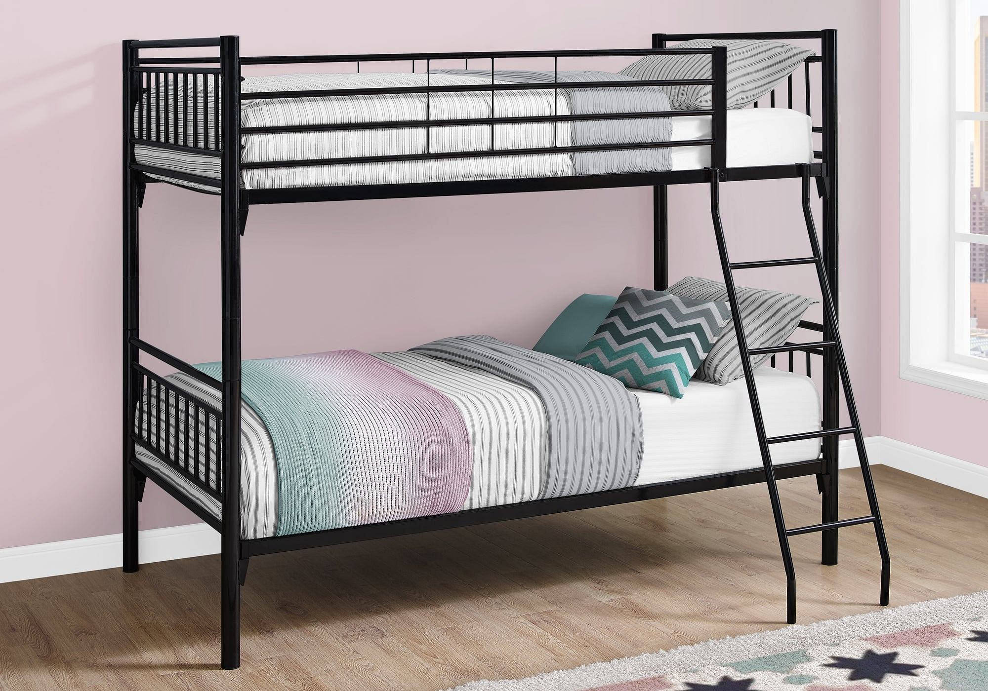 Bunk Bed - Twin / Twin Size / Detachable Black Metal