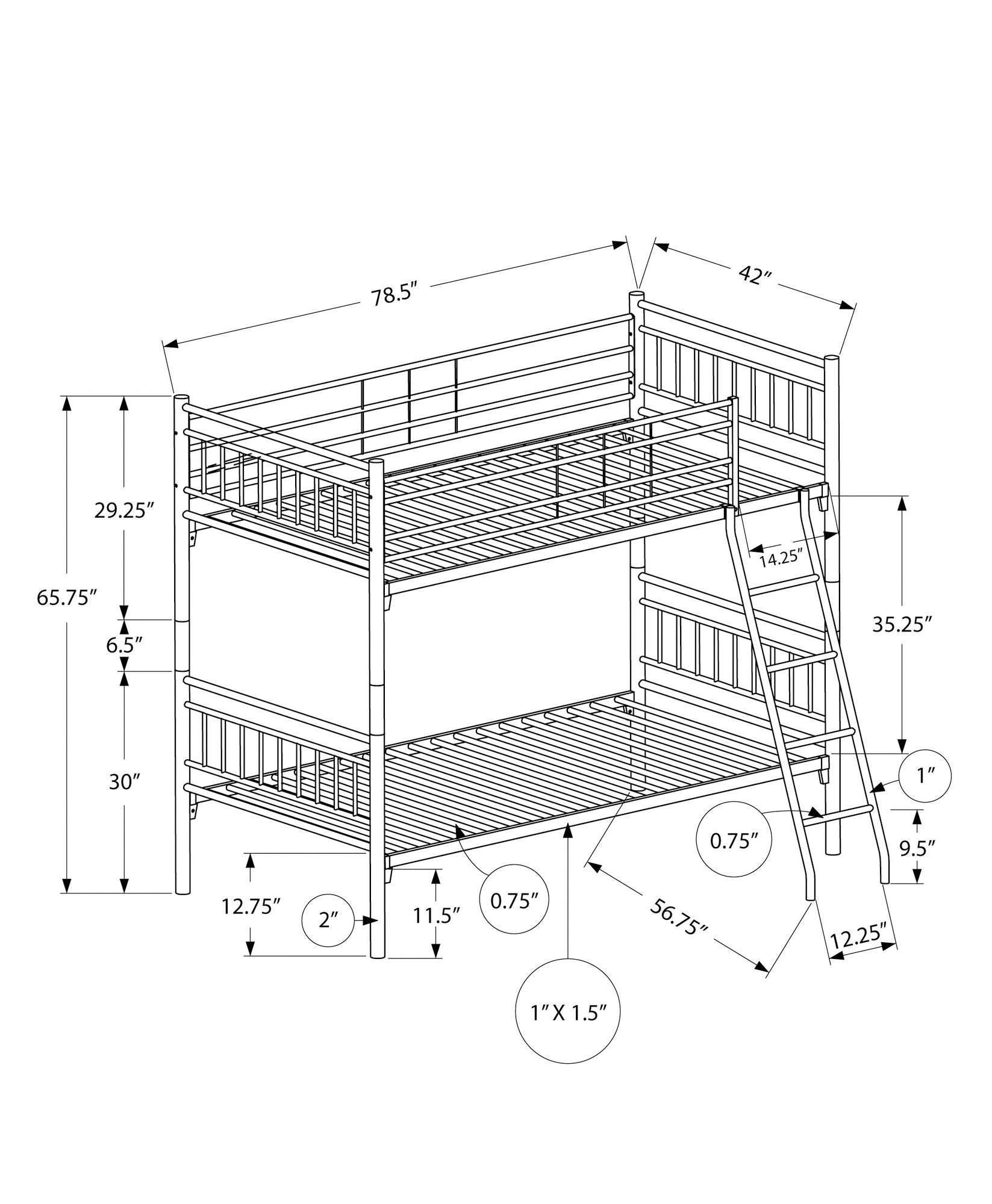 Bunk Bed - Twin / Twin Size / Detachable Black Metal