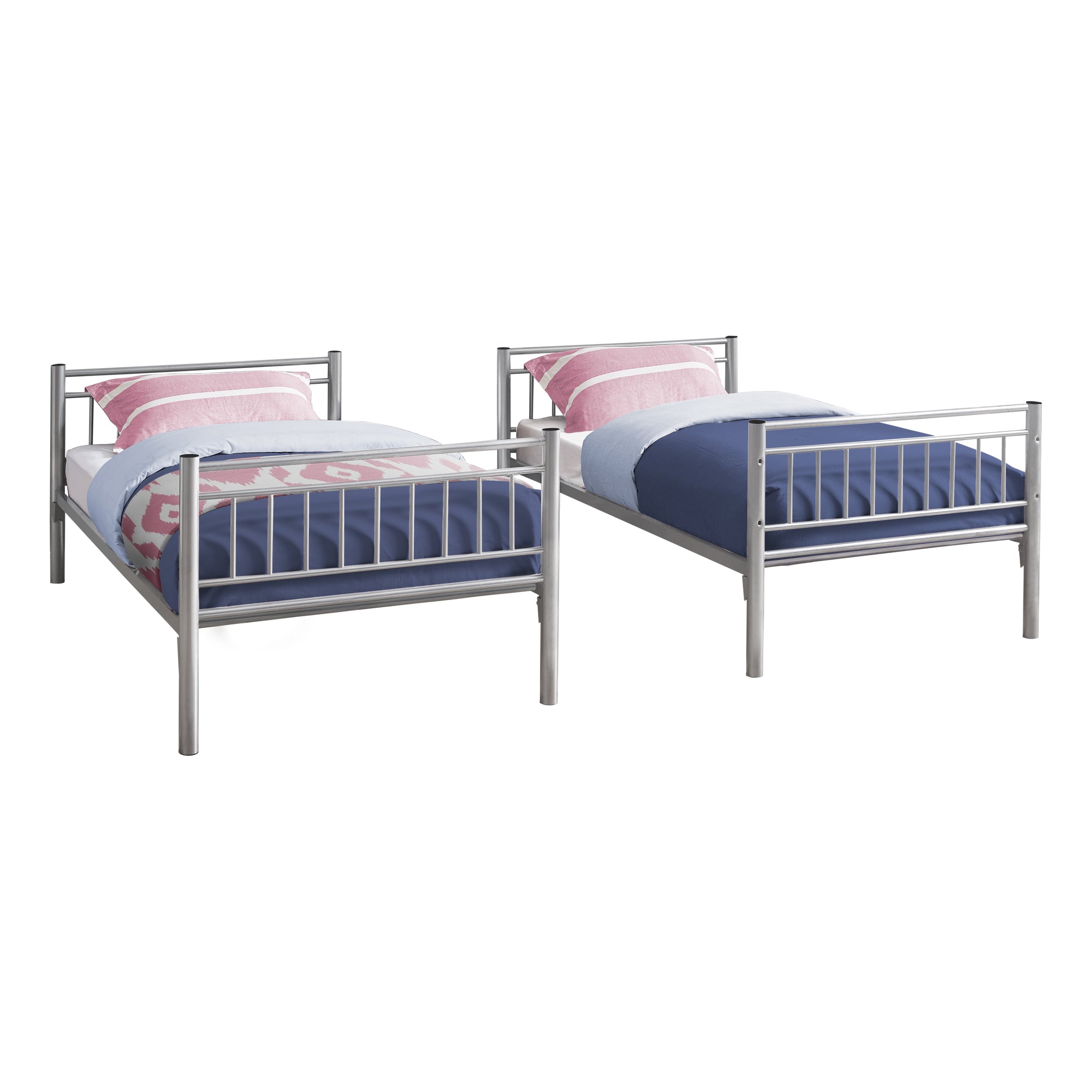 Bunk Bed - Twin / Twin Size / Detachable Silver Metal