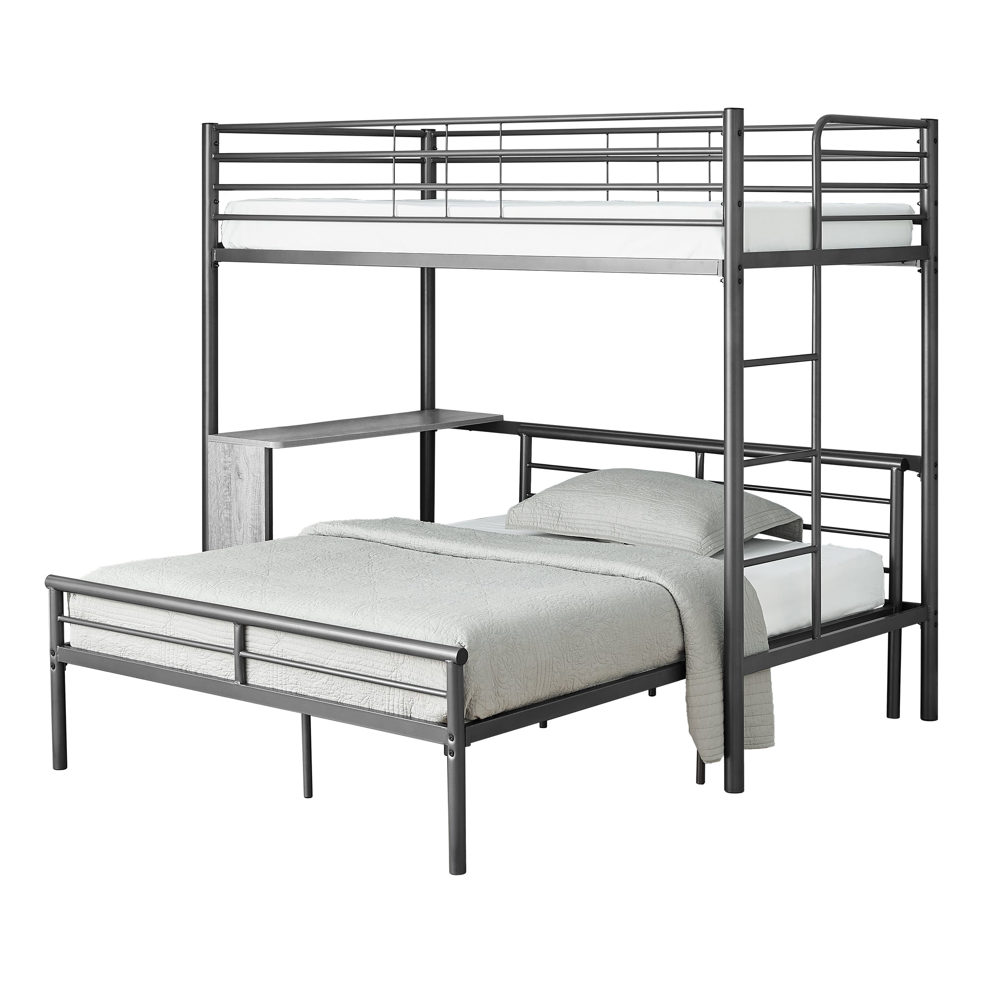 Bunk Bed - Twin / Full Size - Grey Desk / Grey Metal