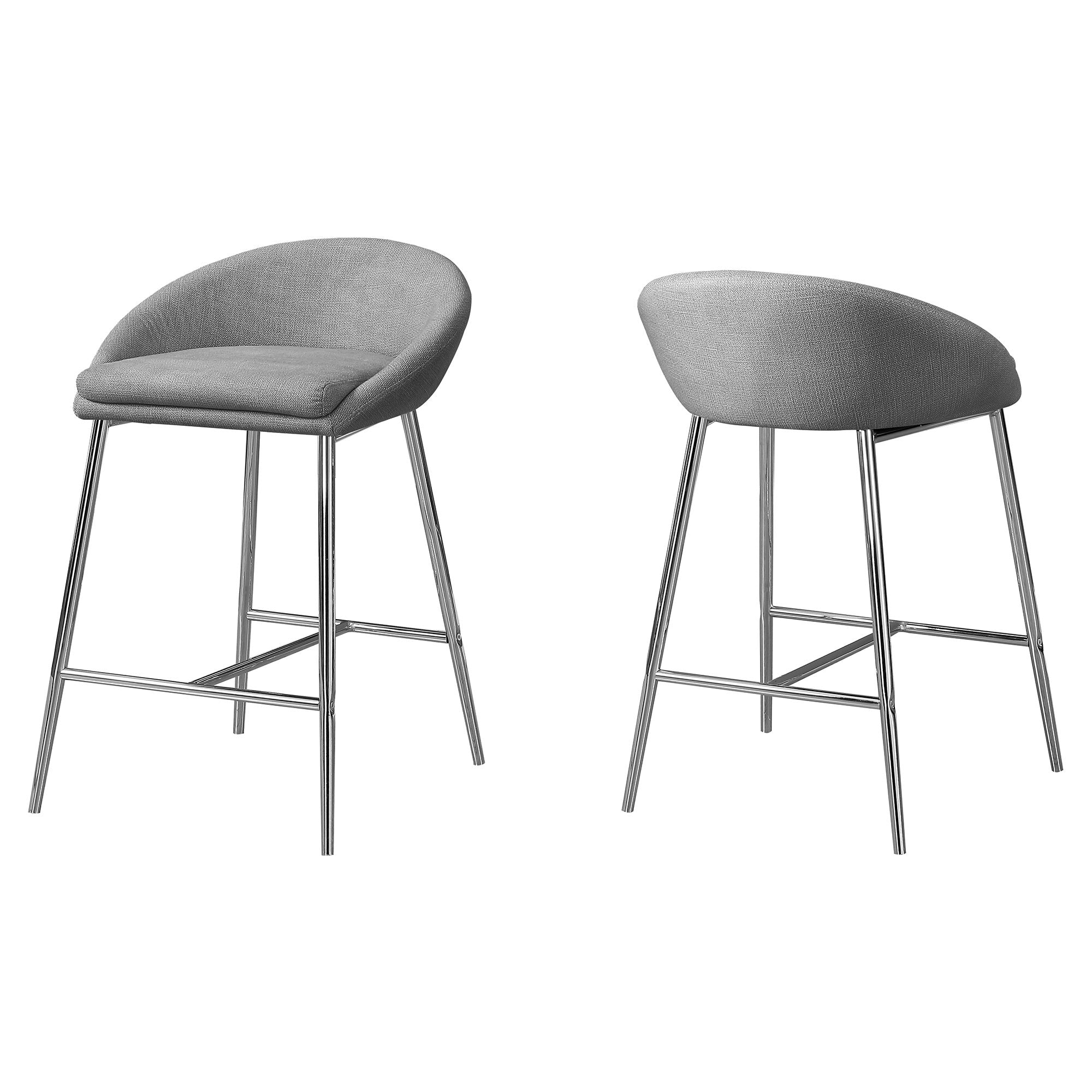 Barstool - 2Pcs / Grey Fabric / Chrome / Counter Height