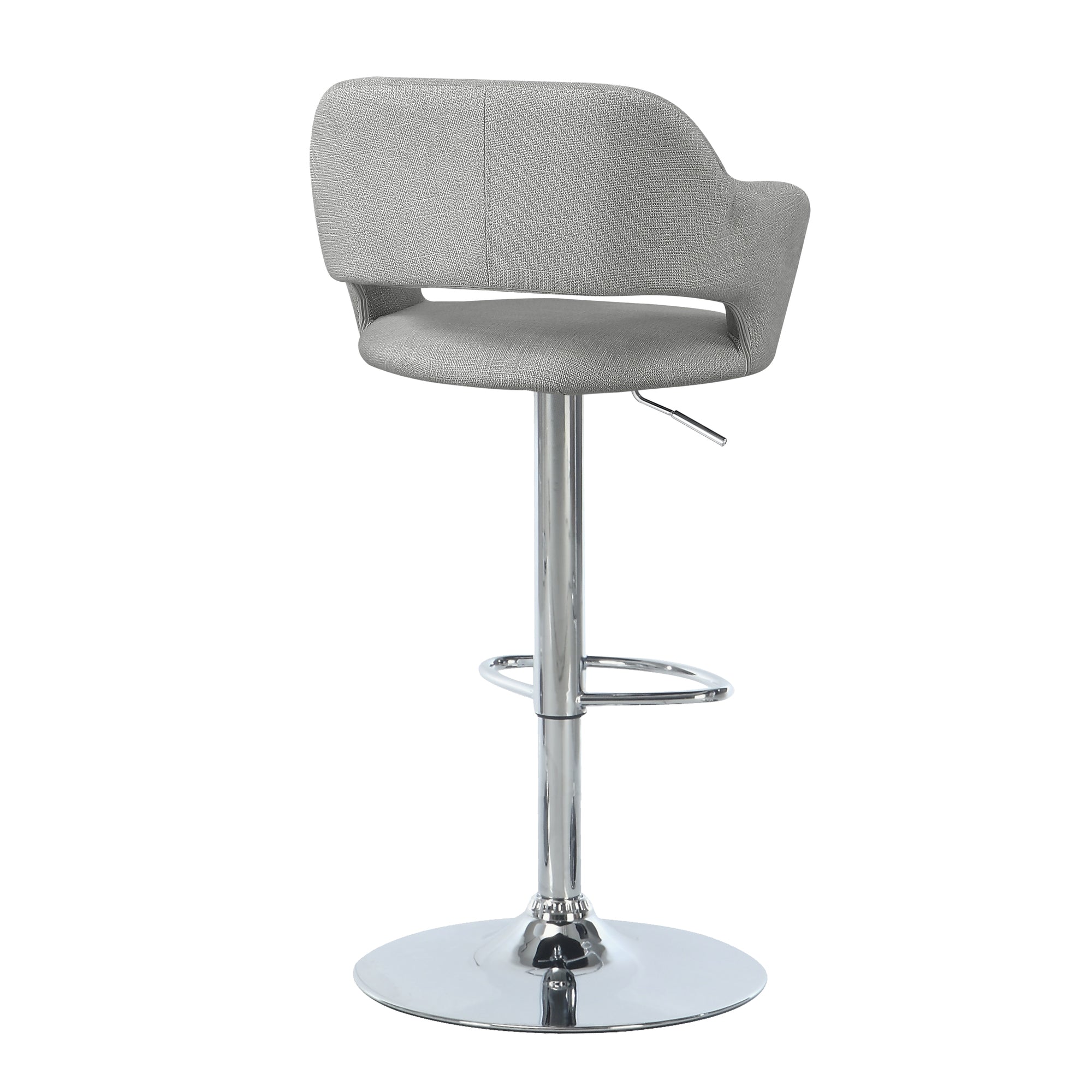 Barstool - Grey Fabric / Chrome Metal Hydraulic Lift