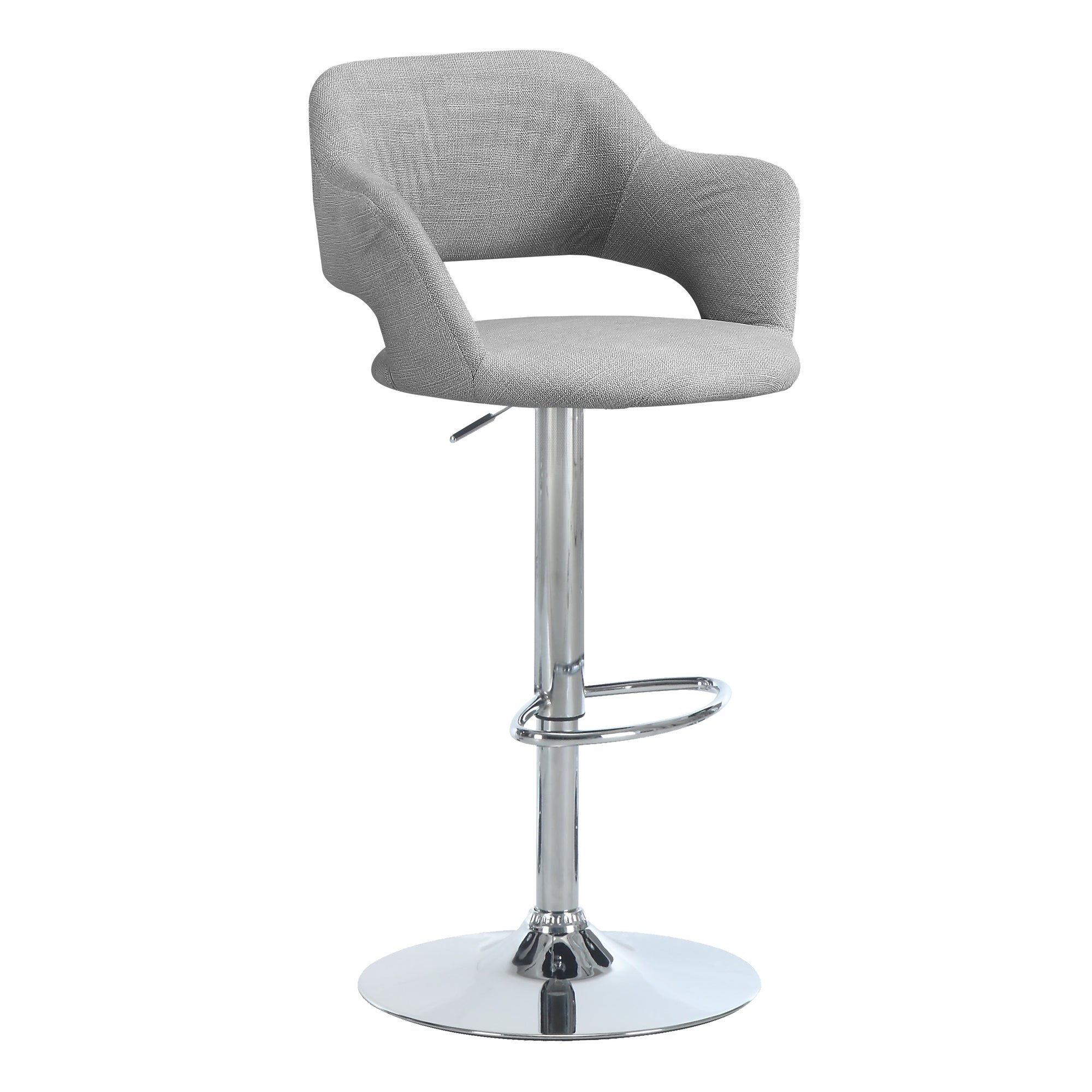 Barstool - Grey Fabric / Chrome Metal Hydraulic Lift
