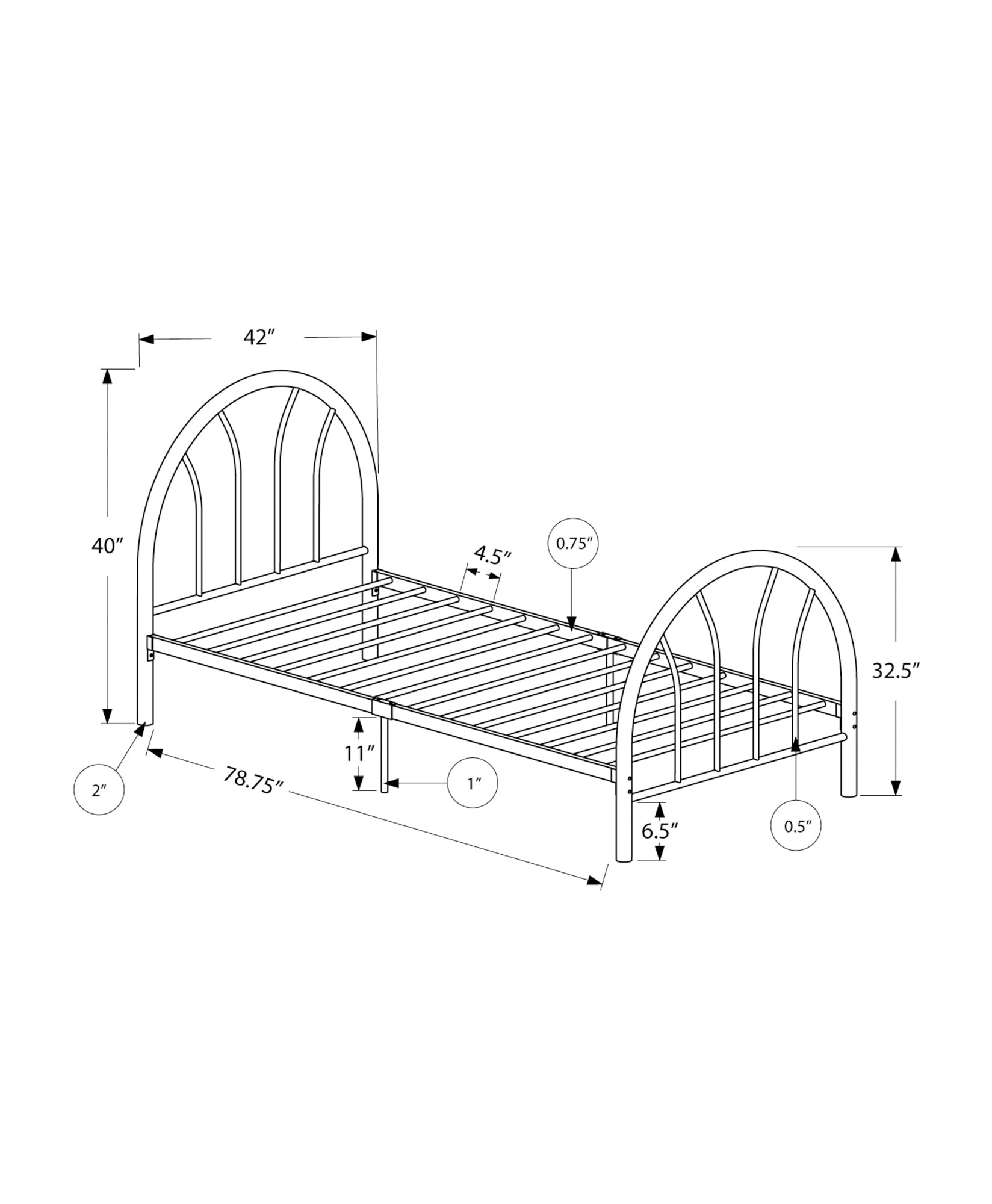 Bed - Twin Size / Black Metal Frame Only