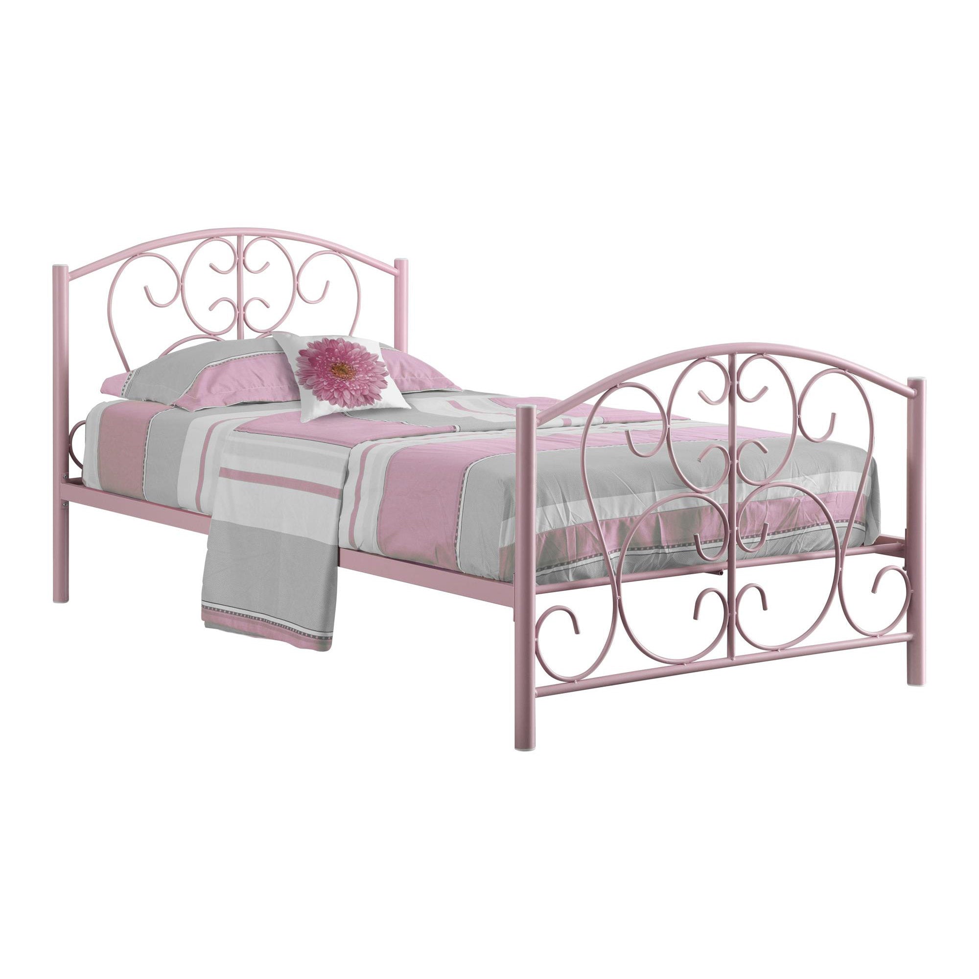 Bed - Twin Size / Pink Metal Frame Only