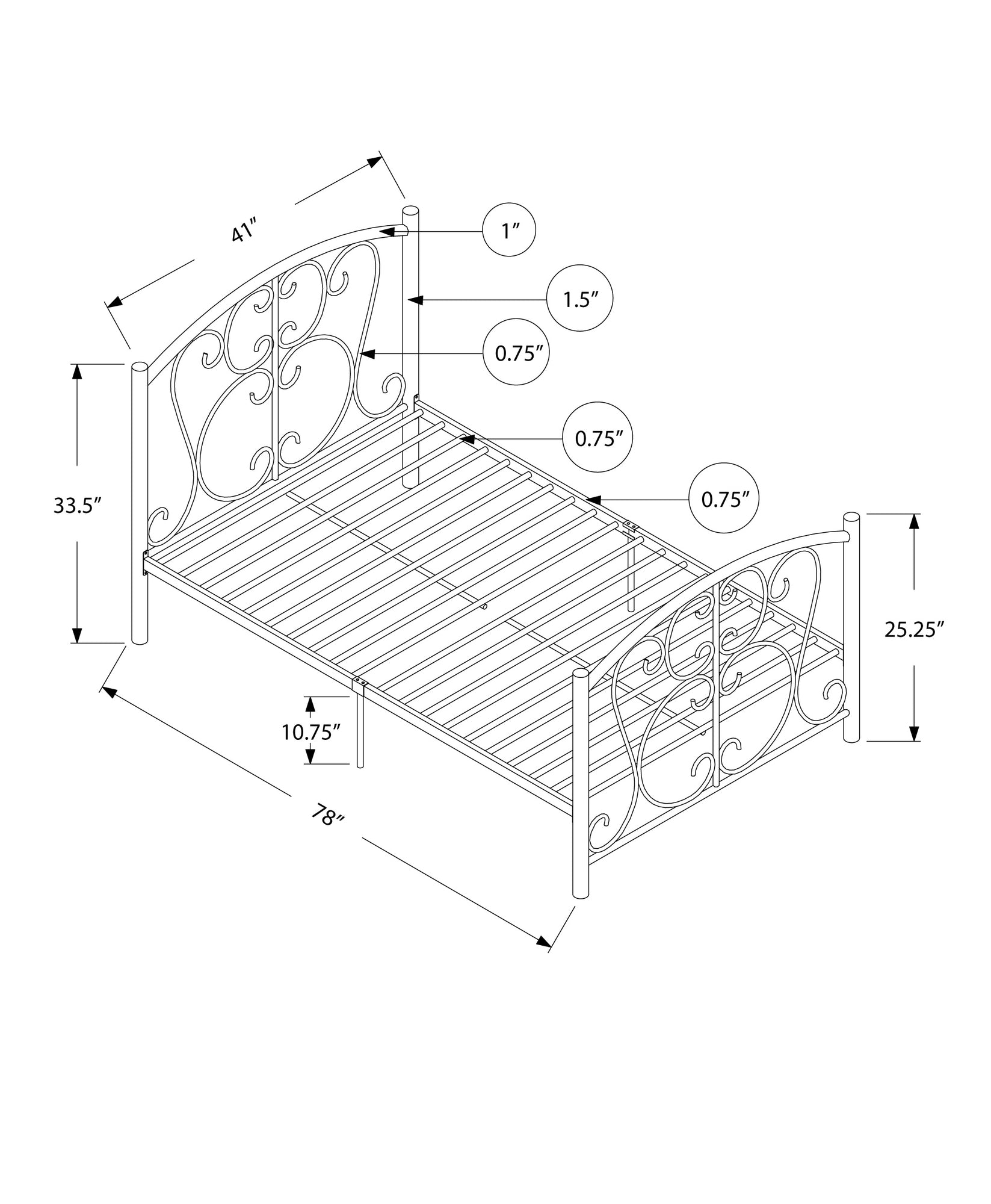 Bed - Twin Size / Silver Metal Frame Only